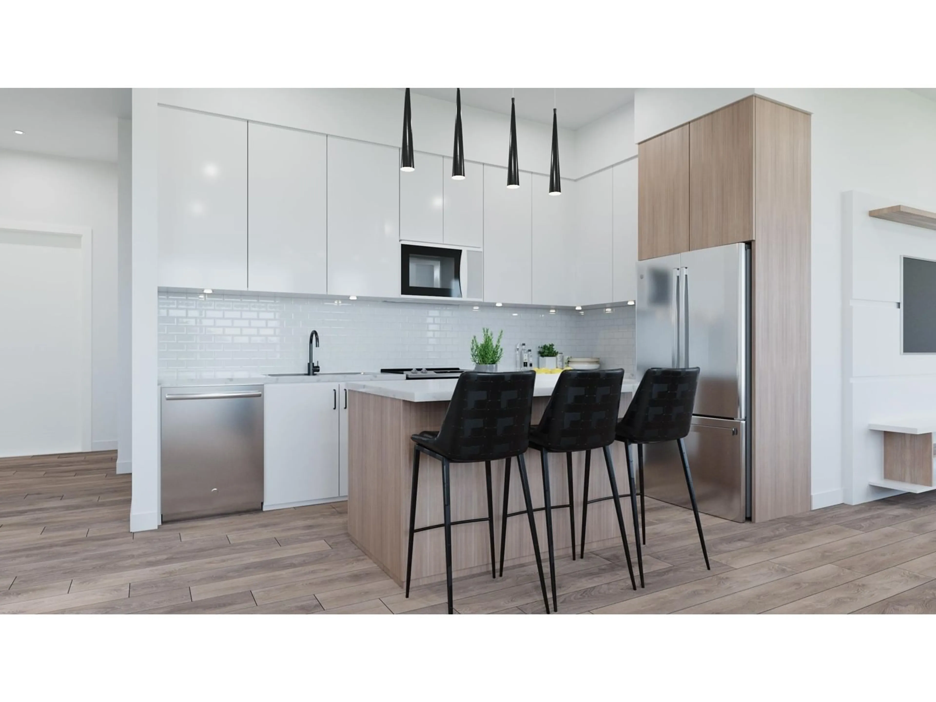 Open concept kitchen, wood/laminate floor for 413 163 175A STREET, Surrey British Columbia V0V0V0