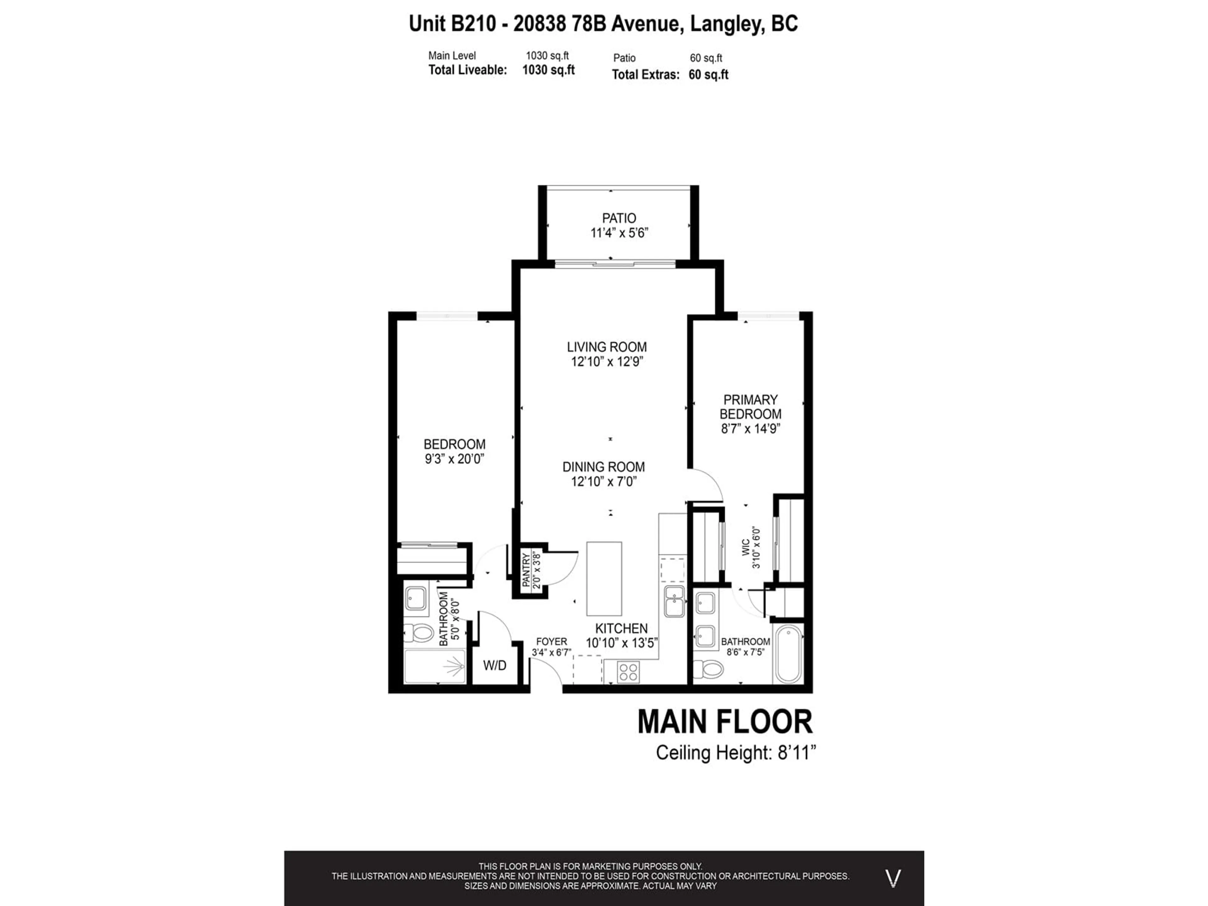 Floor plan for B210 20838 78B AVENUE, Langley British Columbia V2Y3M2