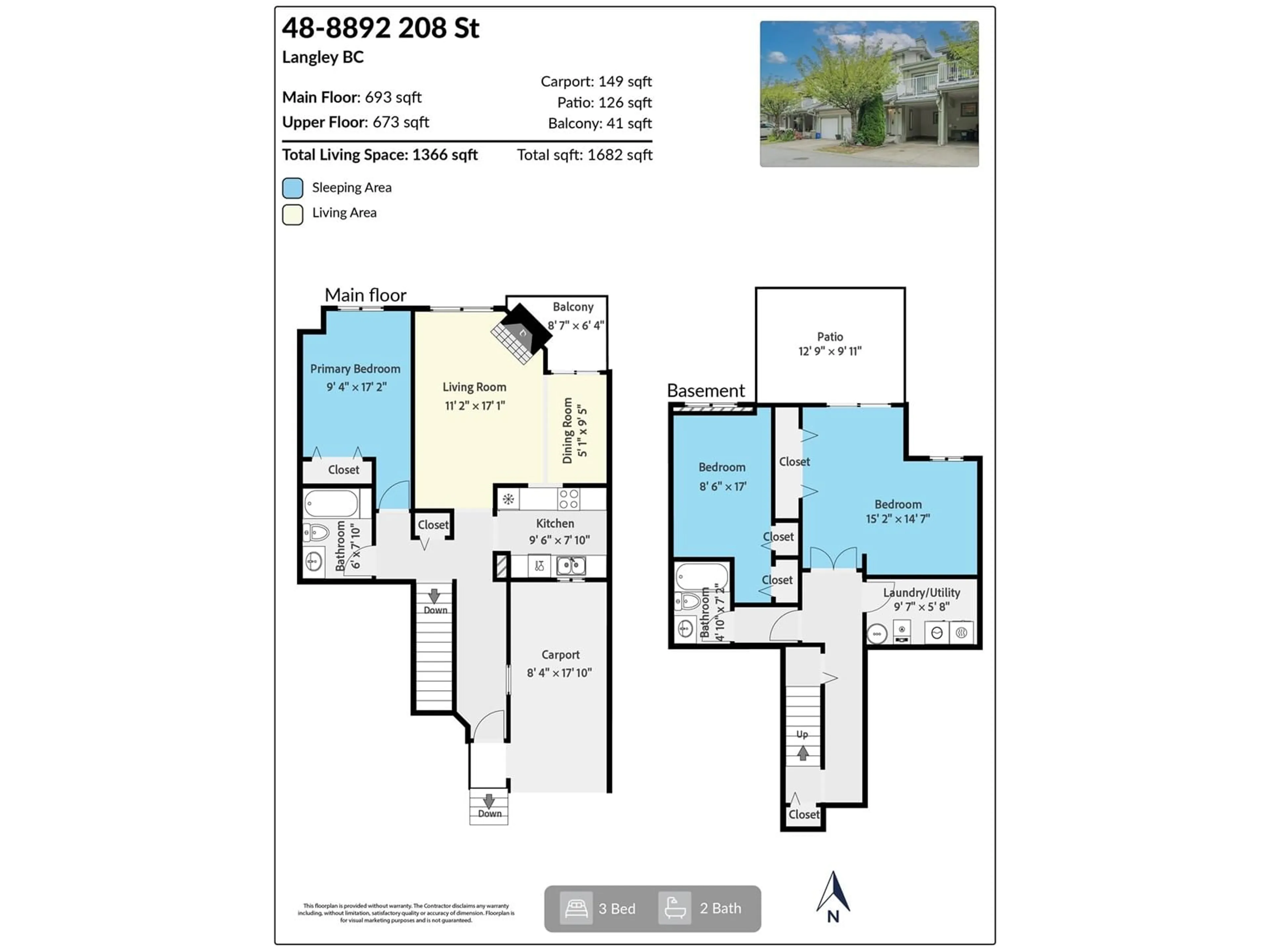 Floor plan for 48 8892 208 STREET, Langley British Columbia V1M2N8