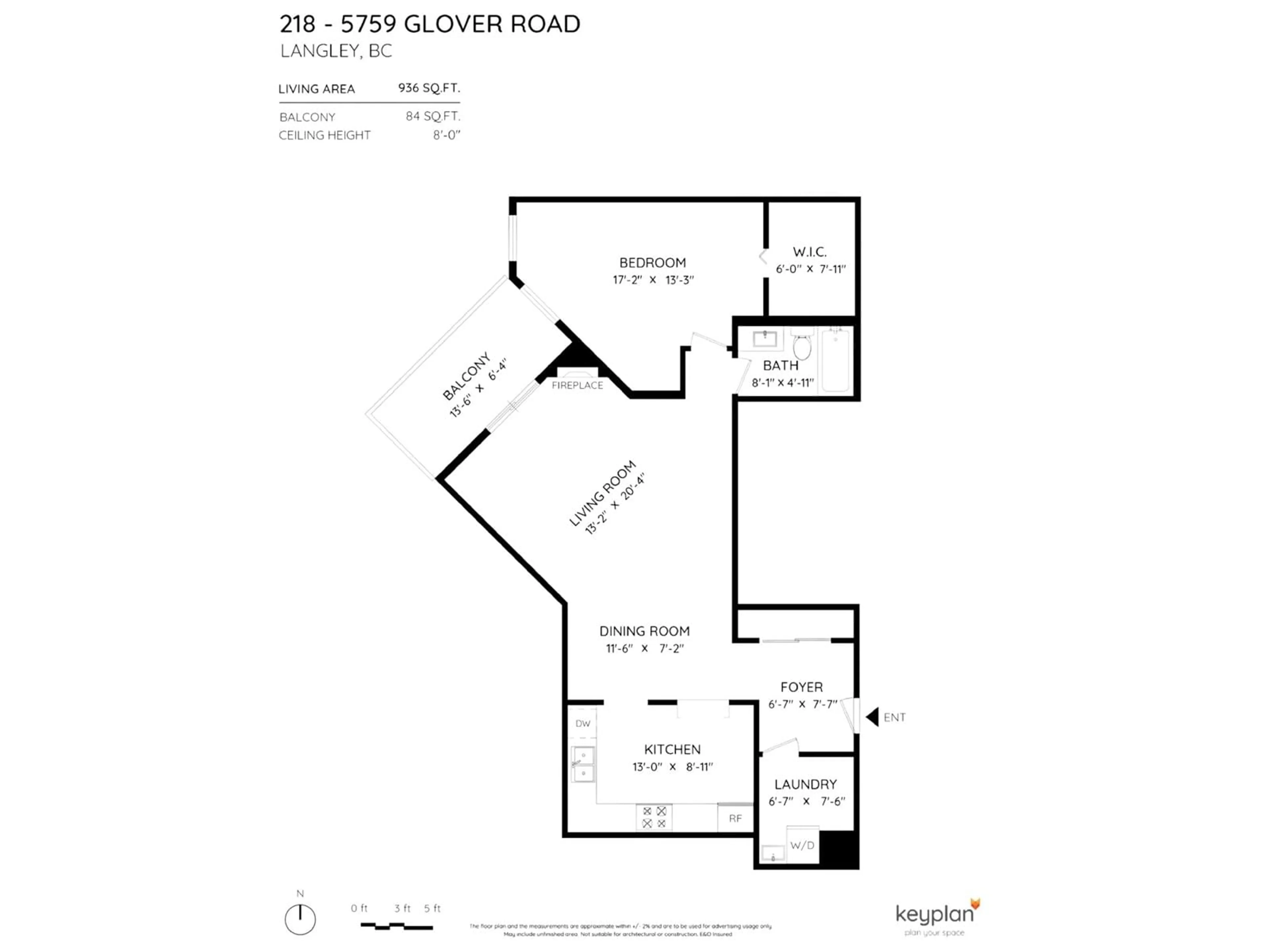 Floor plan for 218 5759 GLOVER ROAD, Langley British Columbia V3A8M8