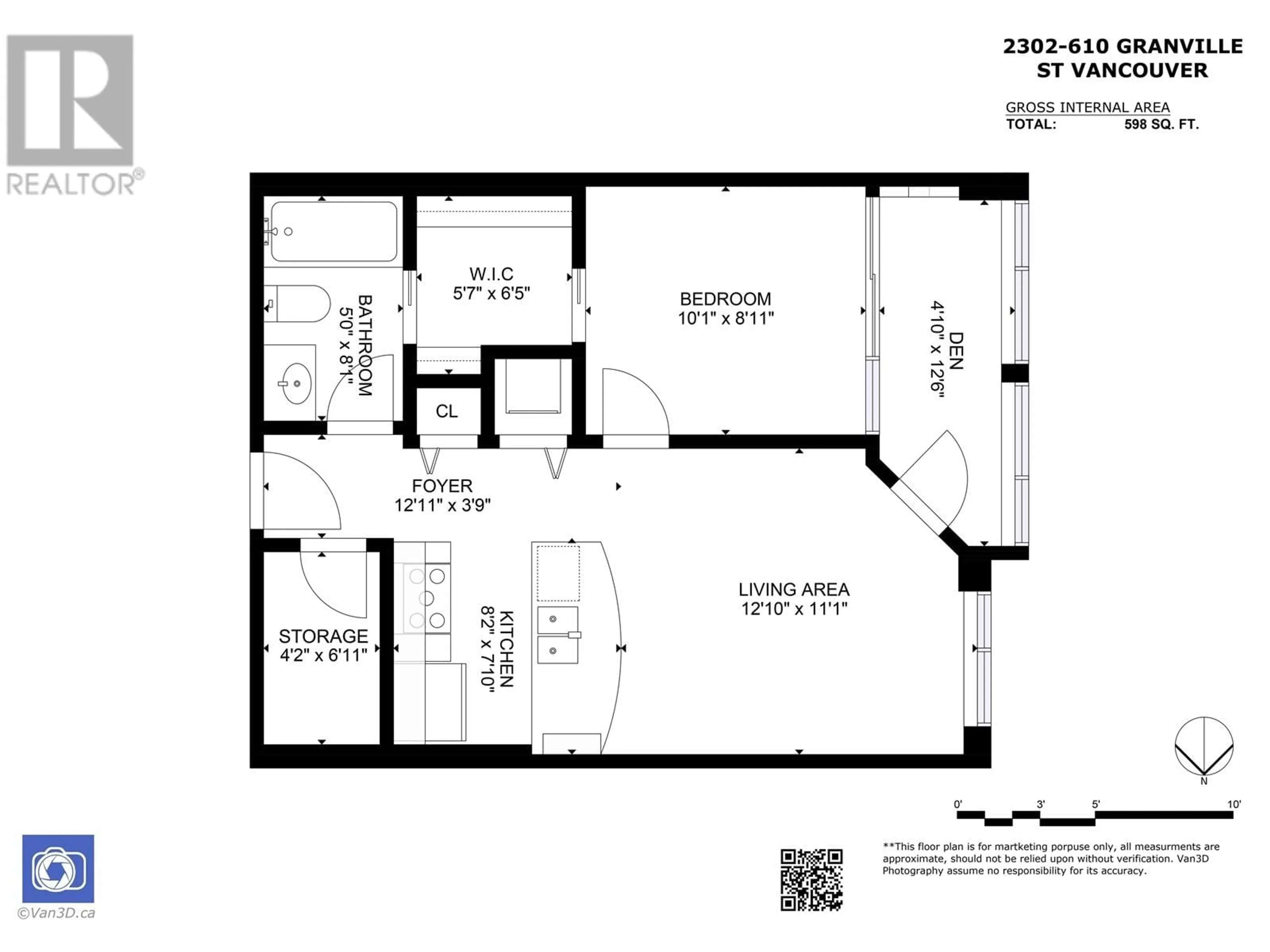 Floor plan for 2302 610 GRANVILLE STREET, Vancouver British Columbia V6C3T3