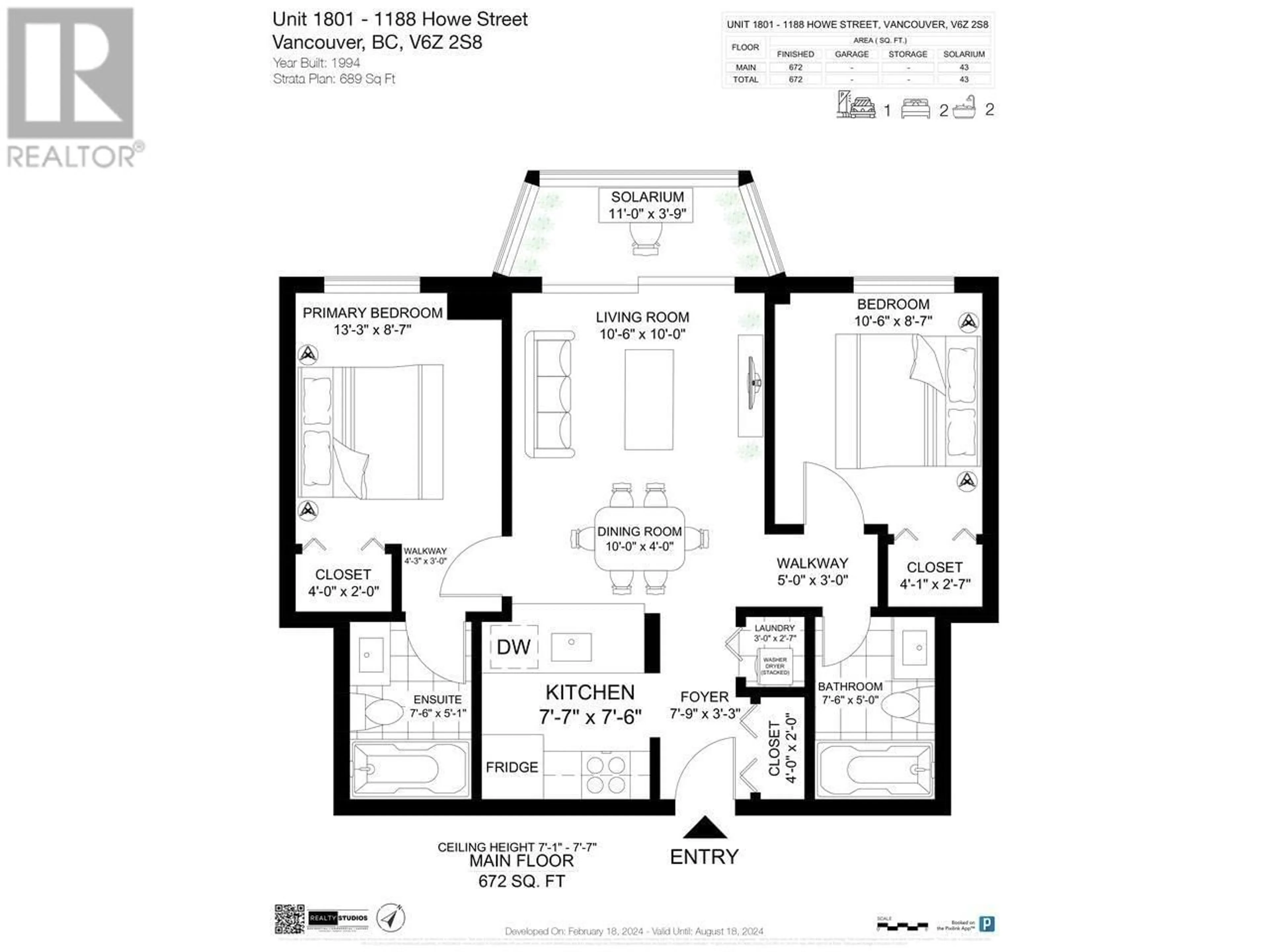 Floor plan for 1801 1188 HOWE STREET, Vancouver British Columbia V6Z2S8