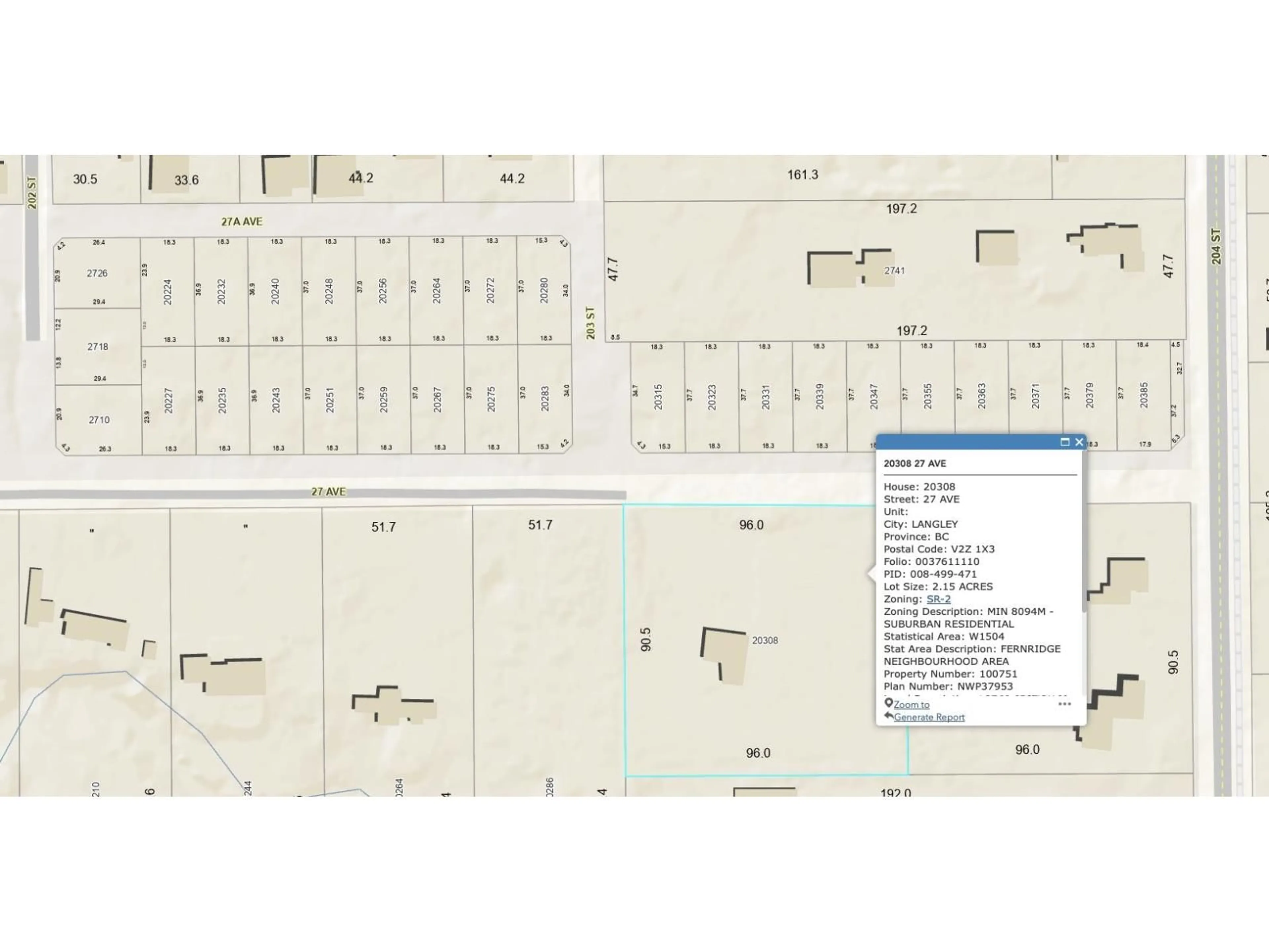 Picture of a map for 20308 27 AVENUE, Langley British Columbia V2Z1X3