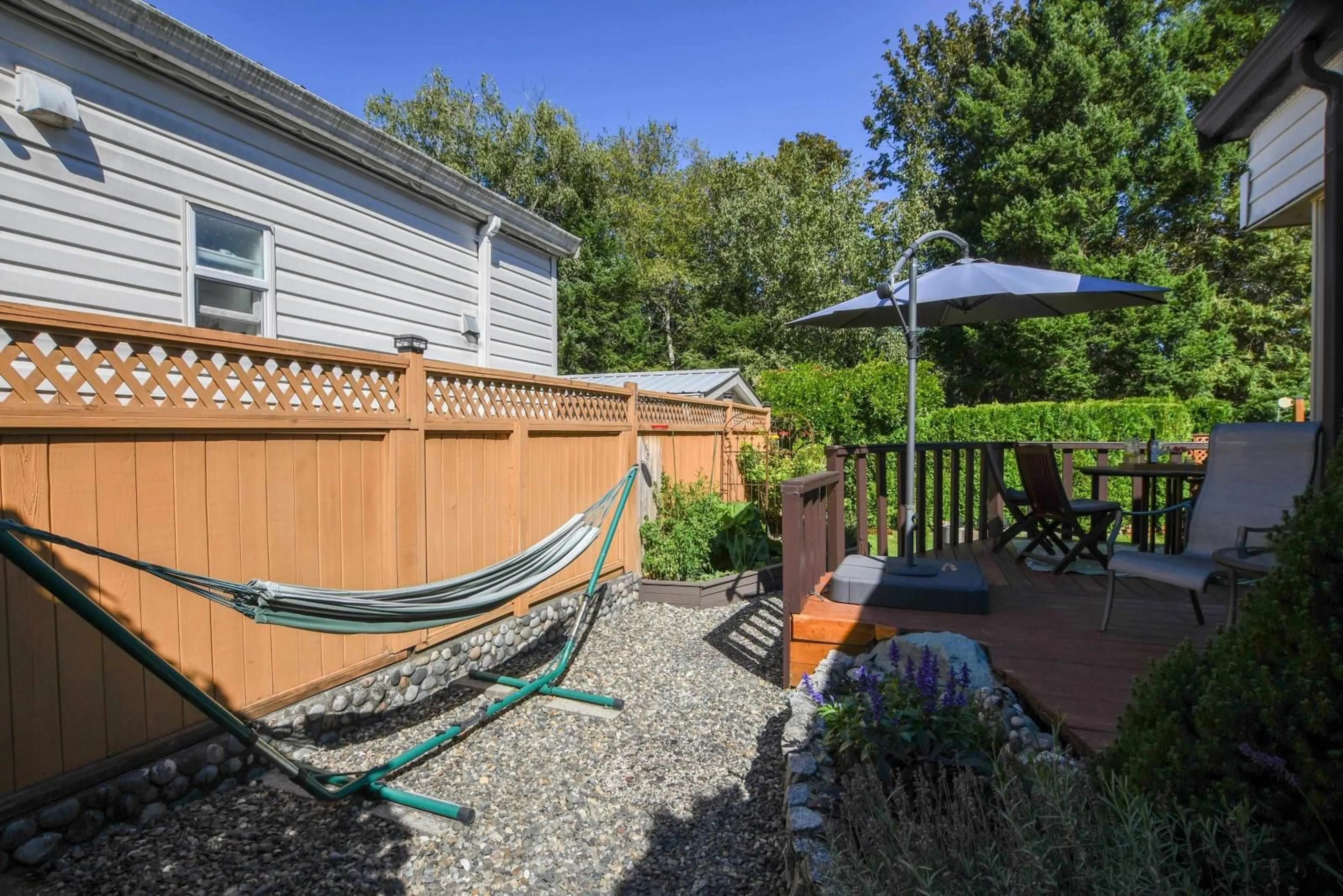 Patio, the fenced backyard for 72 1436 FROST ROAD|Columbia Valley, Chilliwack British Columbia V2R4X8