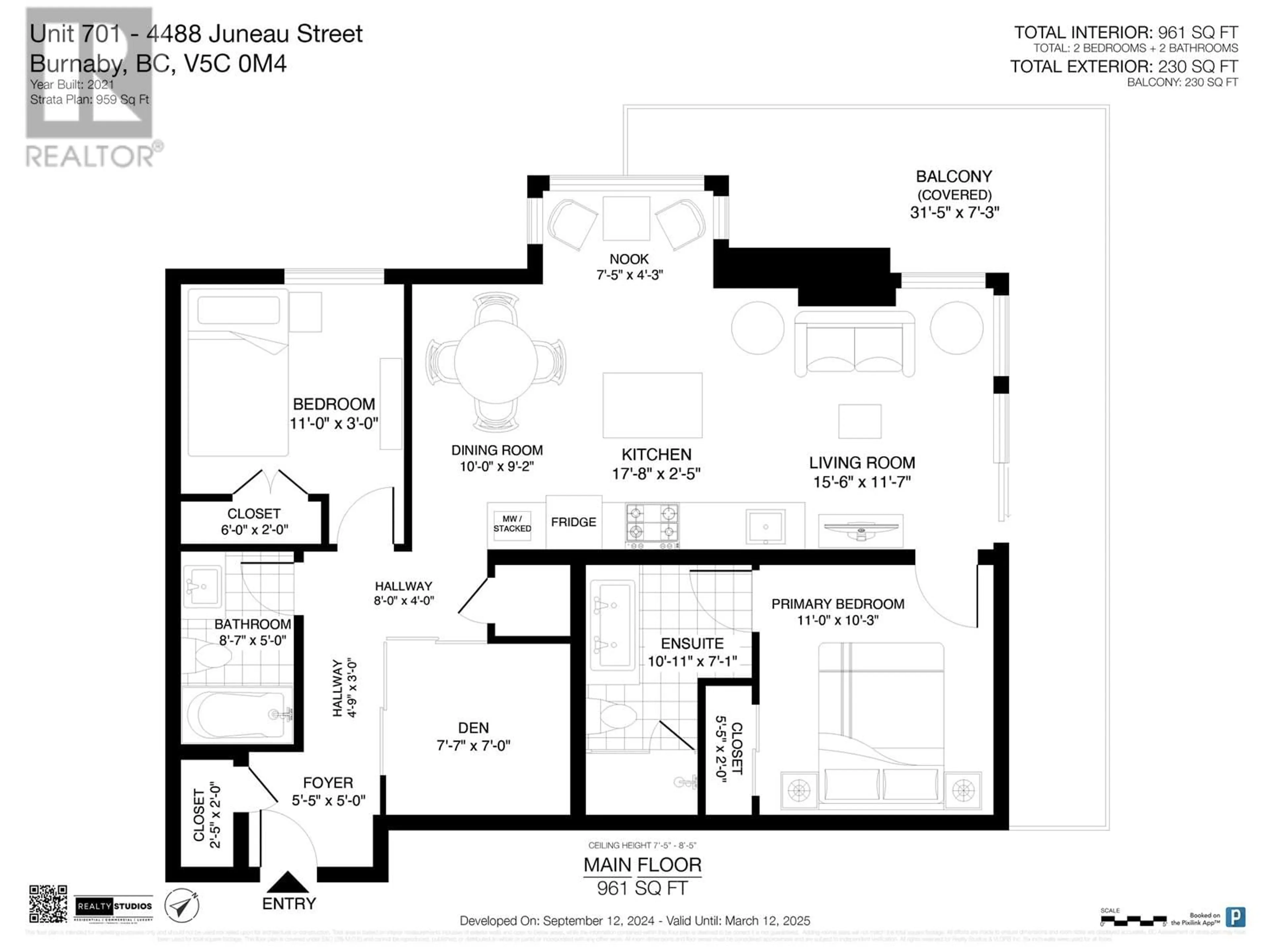 Floor plan for 701 4488 JUNEAU STREET, Burnaby British Columbia V5C0M4