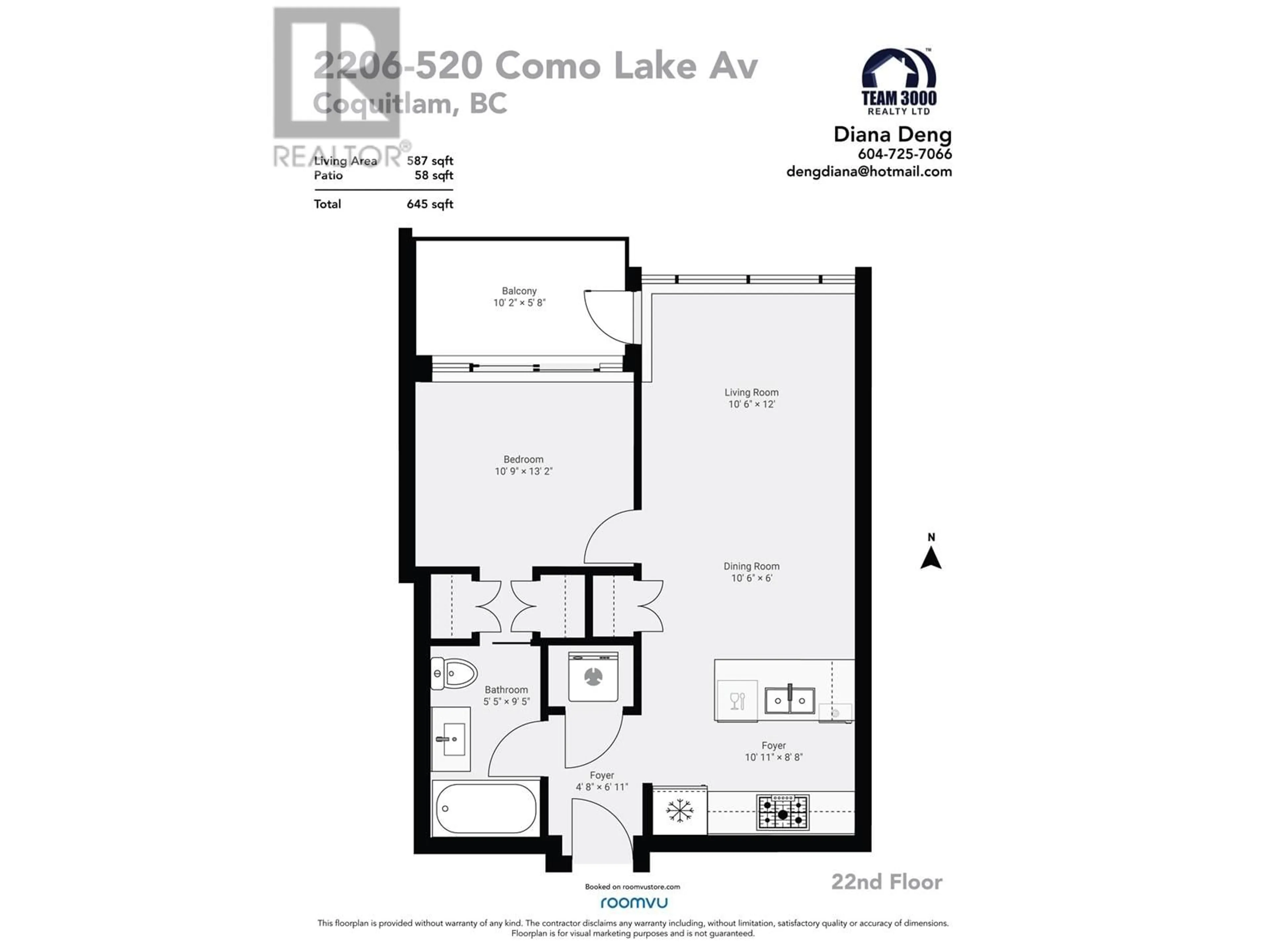 Floor plan for 2206 520 COMO LAKE AVENUE, Coquitlam British Columbia V3J0E8