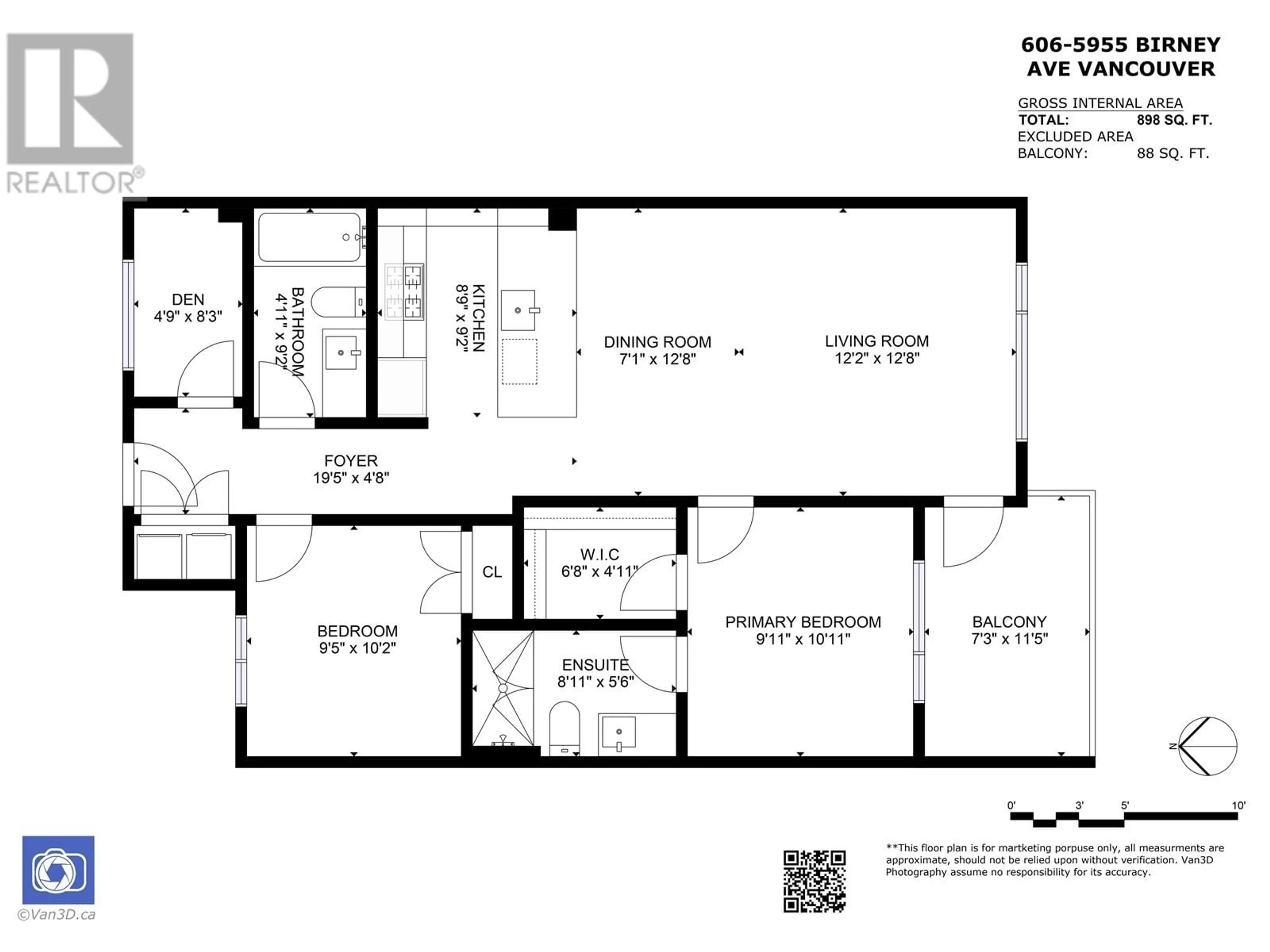 Floor plan for 606 5955 BIRNEY AVENUE, Vancouver British Columbia V6S0C5