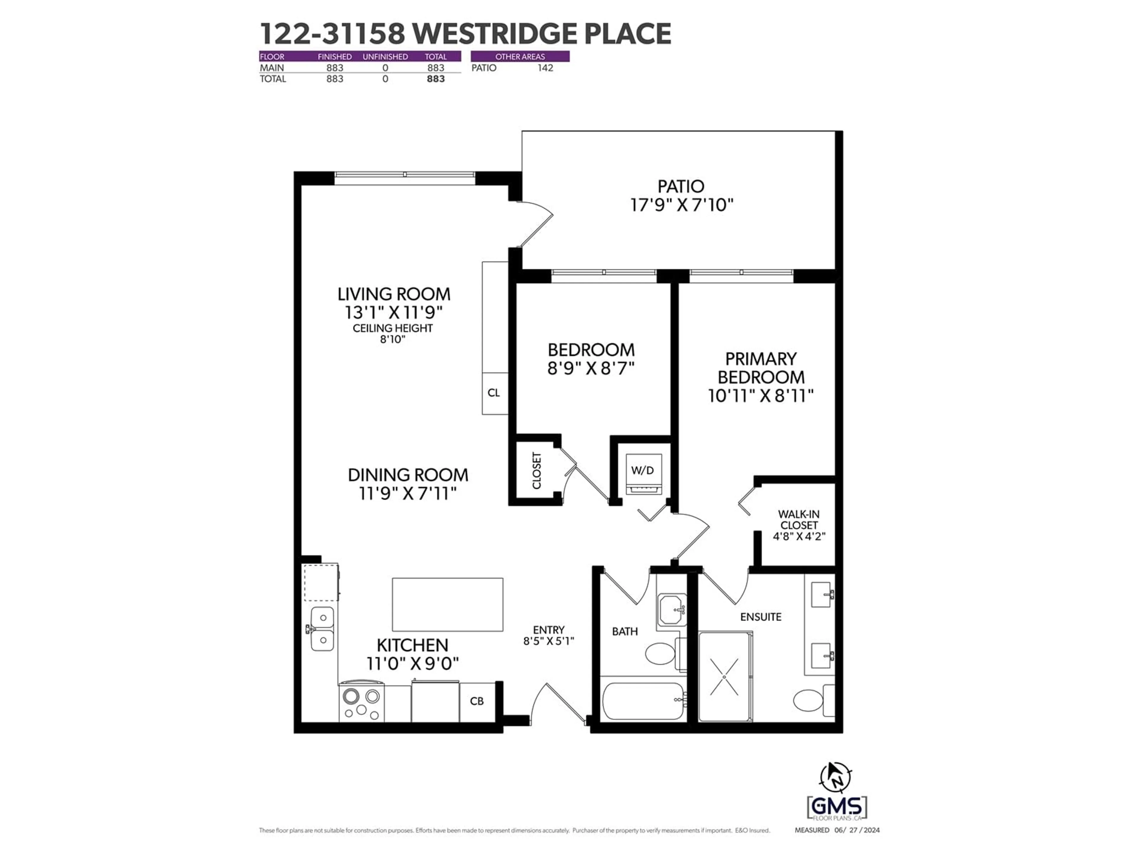 Floor plan for 122 31158 WESTRIDGE PLACE, Abbotsford British Columbia V2T0K5