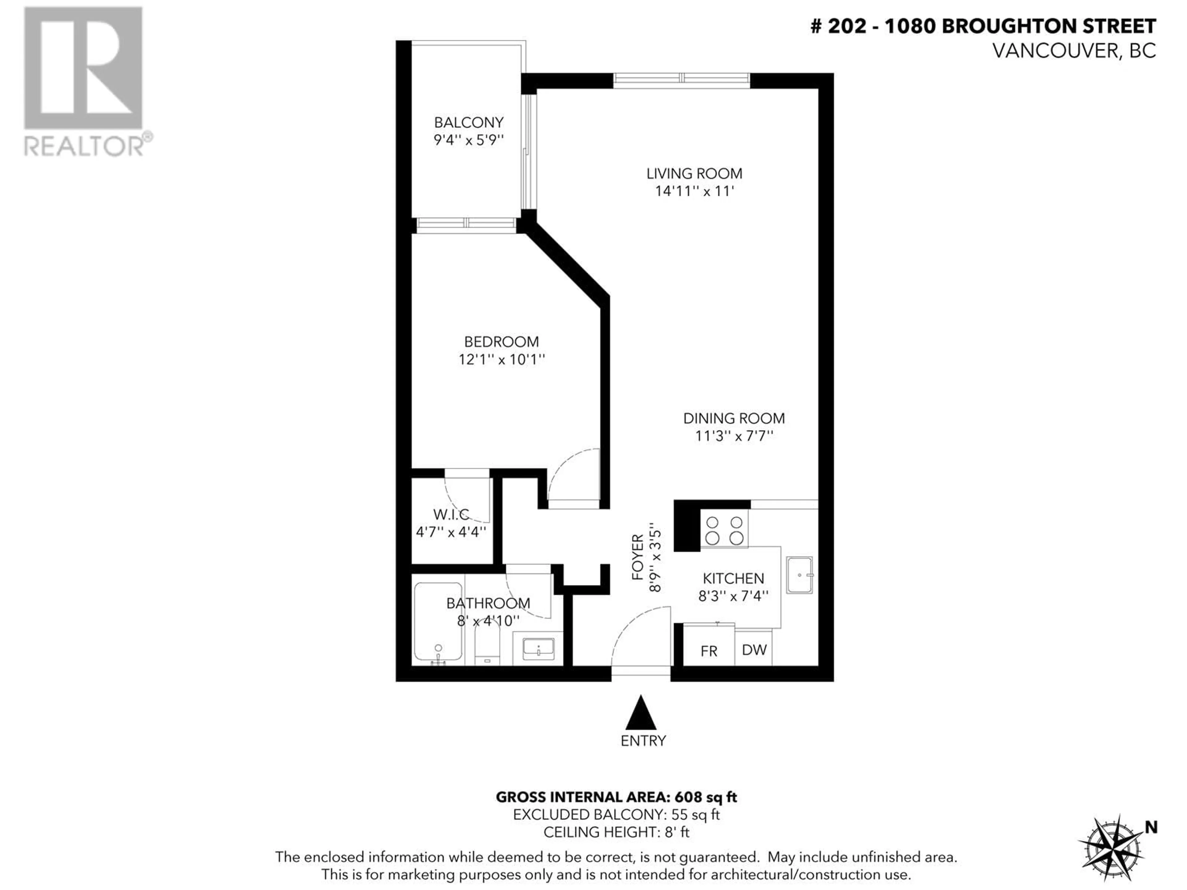 Floor plan for 202 1080 BROUGHTON STREET, Vancouver British Columbia V6G2A8