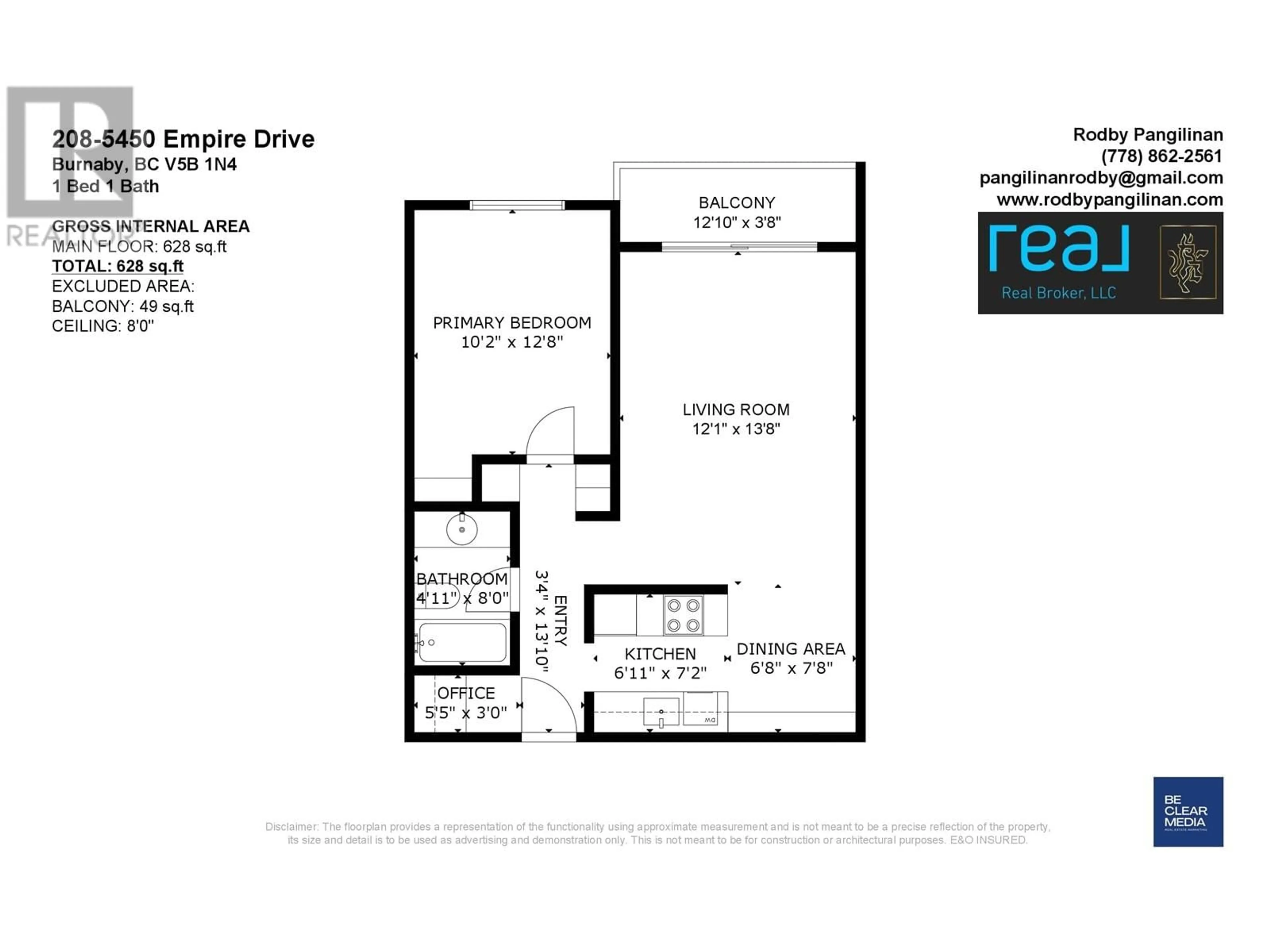 Floor plan for 208 5450 EMPIRE DRIVE, Burnaby British Columbia V5B1N4