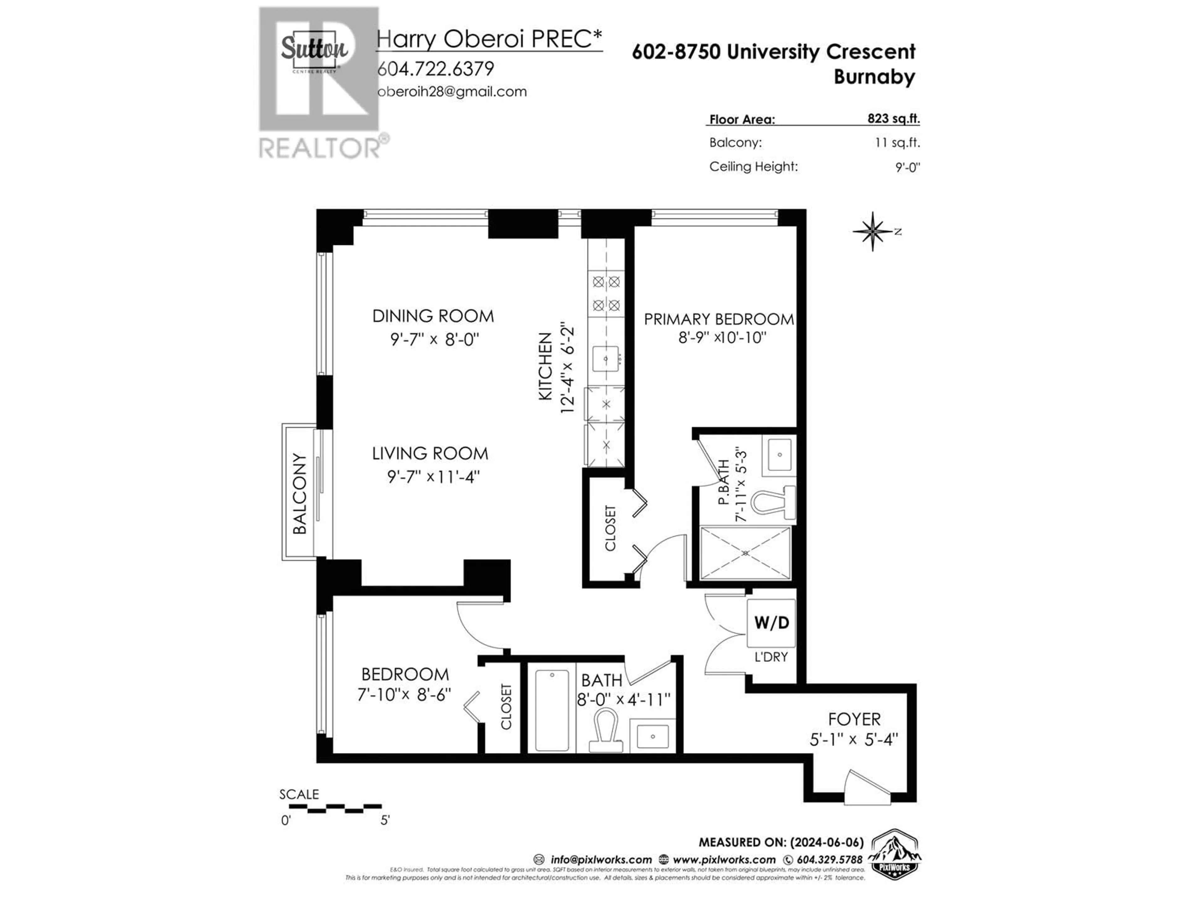 Floor plan for 602 - 8750 UNIVERSITY CRESCENT, Burnaby British Columbia V5A0G9
