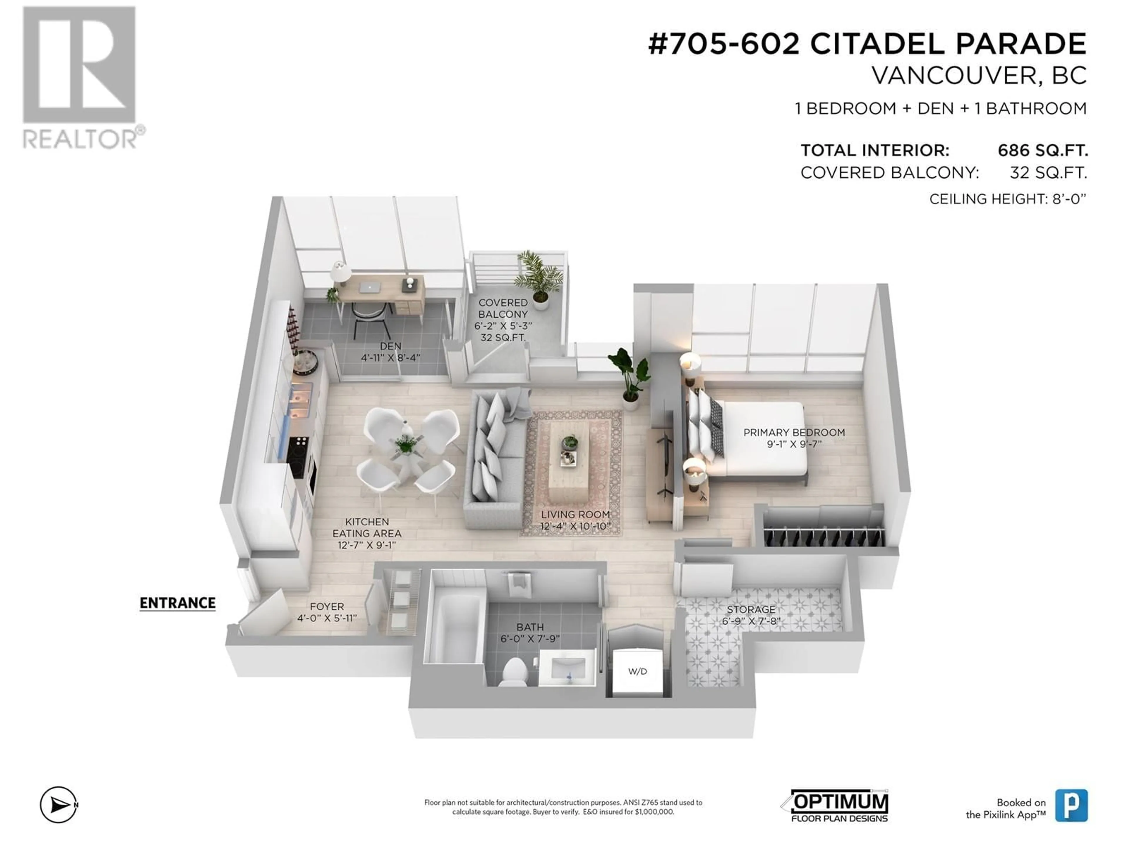 Floor plan for 705 602 CITADEL PARADE, Vancouver British Columbia V6B1X2