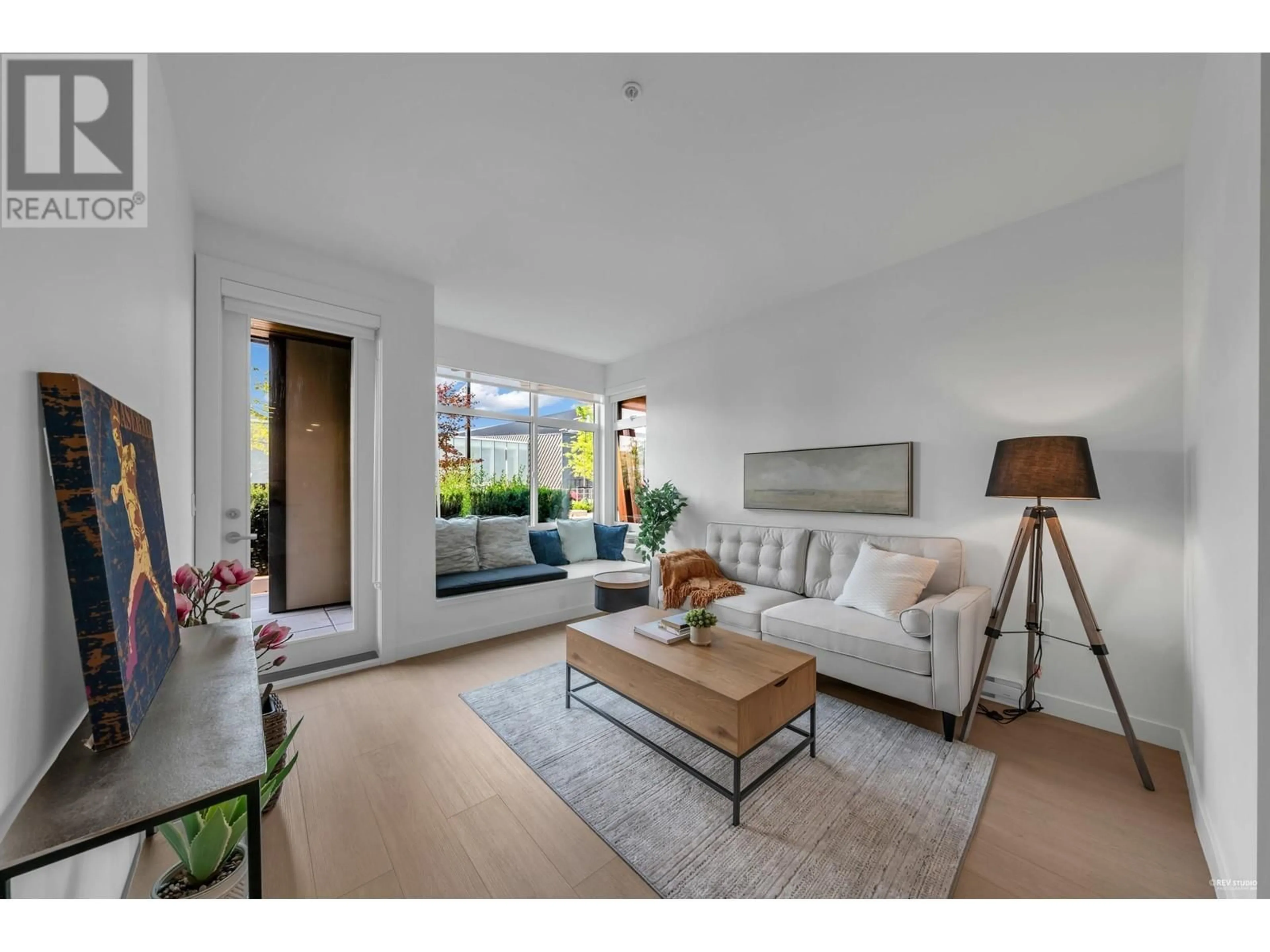 Living room with furniture, wood/laminate floor for 115 - 7788 18TH STREET, Burnaby British Columbia V3N0J3