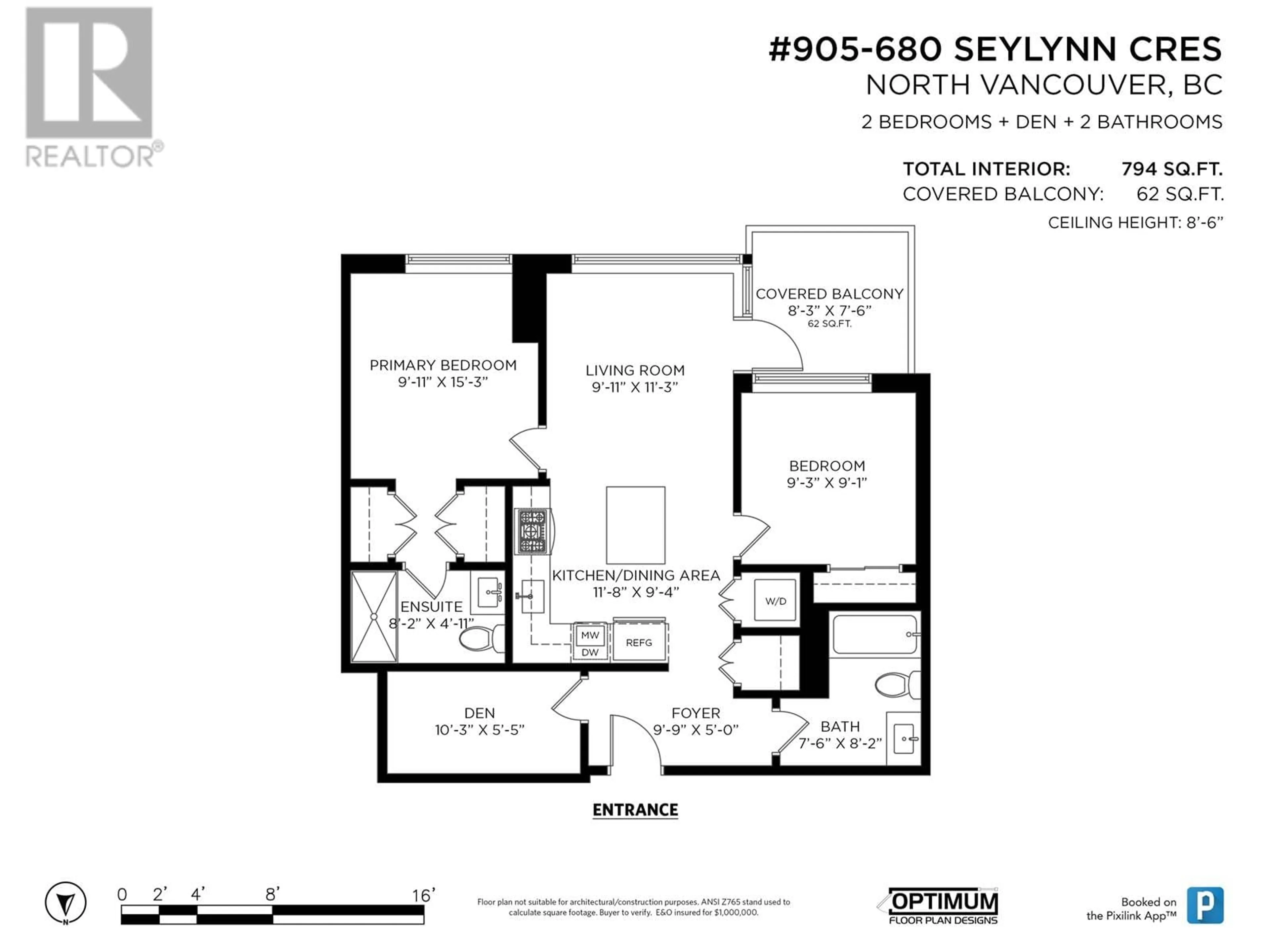 Floor plan for 905 680 SEYLYNN CRESCENT, North Vancouver British Columbia V7J0B5