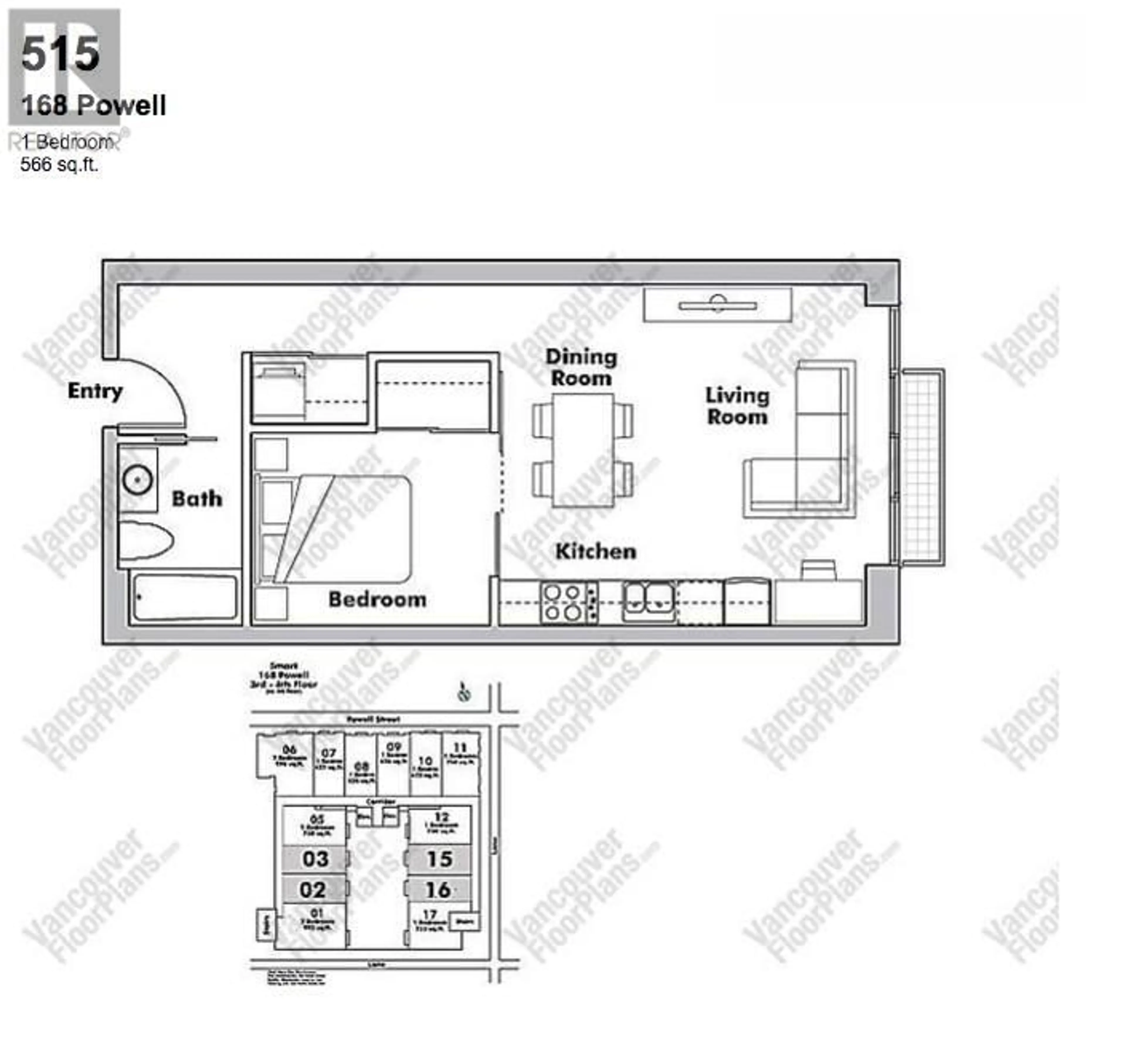 Floor plan for 515 168 POWELL STREET, Vancouver British Columbia V6A0B2