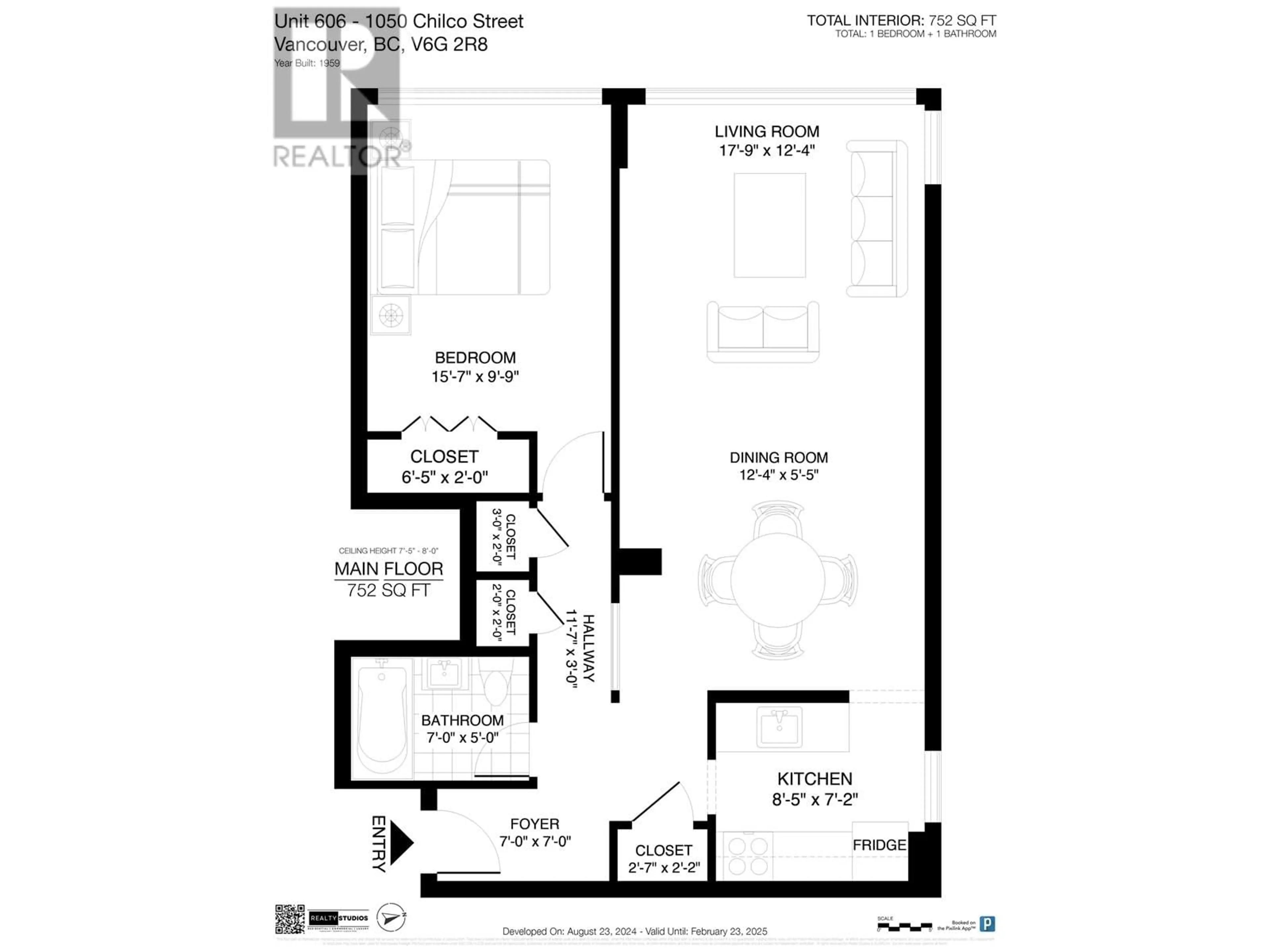 Floor plan for 606 1050 CHILCO STREET, Vancouver British Columbia V6G2R8