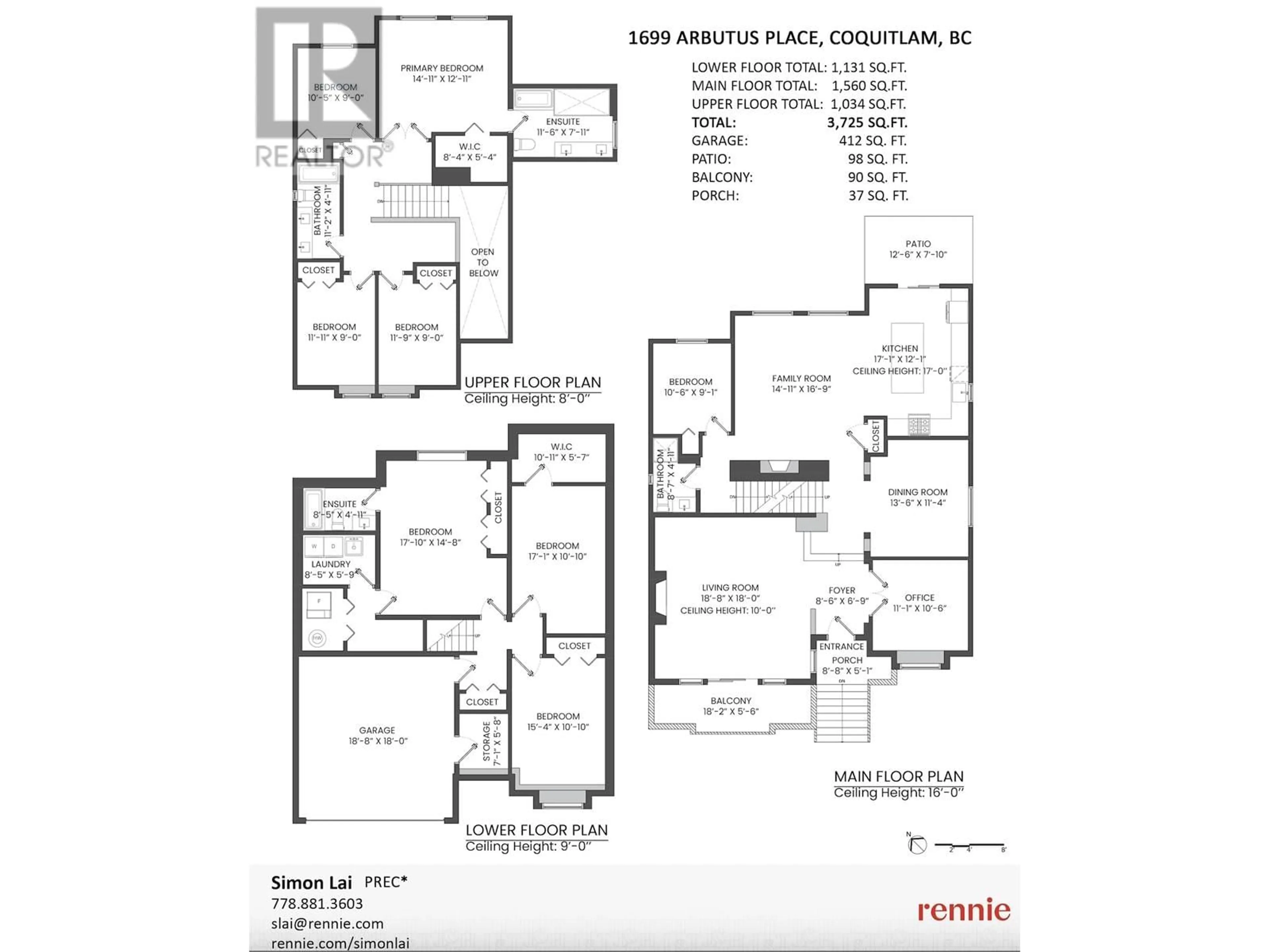 Floor plan for 1699 ARBUTUS PLACE, Coquitlam British Columbia V3E3K2