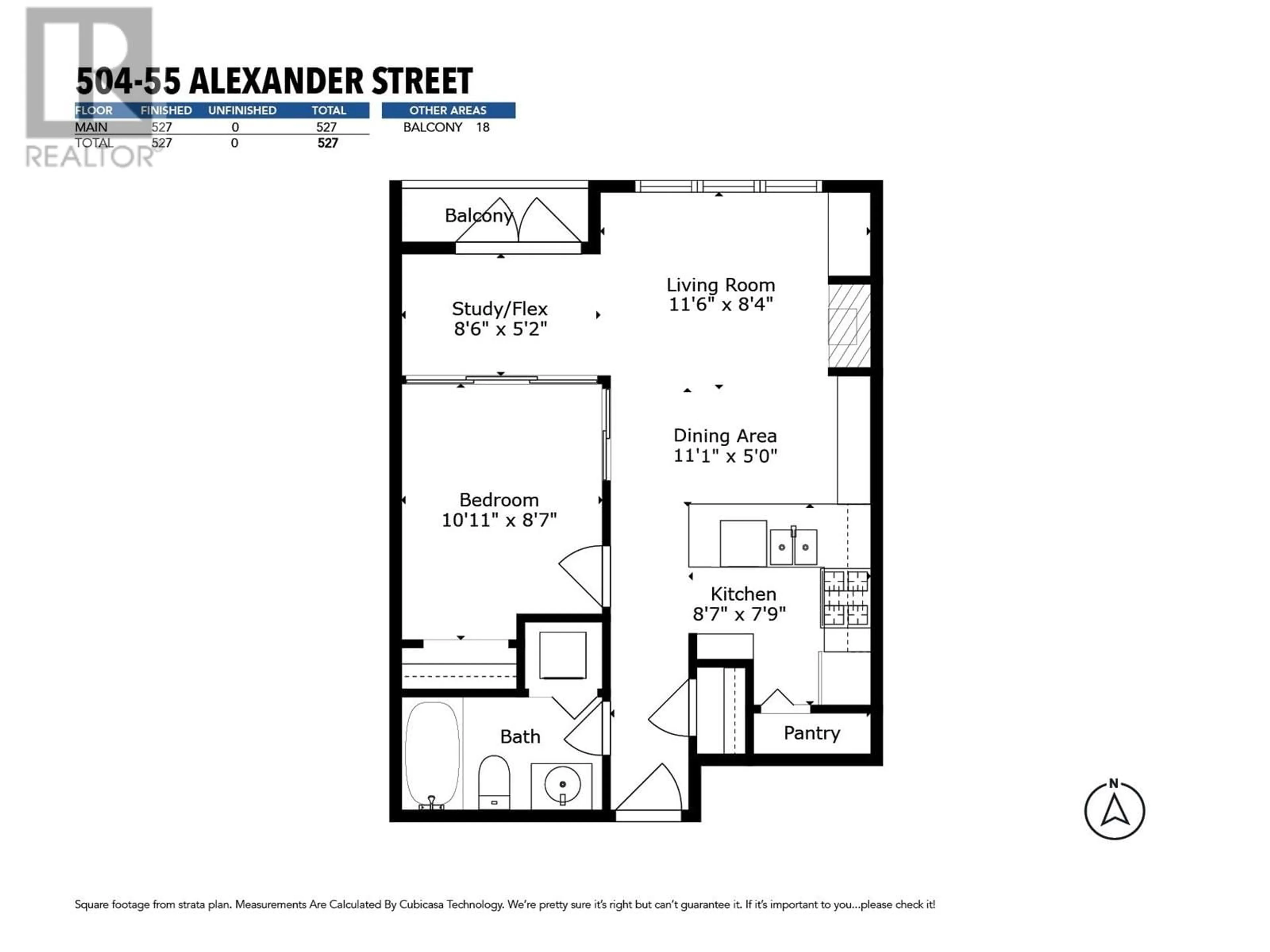 Floor plan for 504 55 ALEXANDER STREET, Vancouver British Columbia V6A1B2