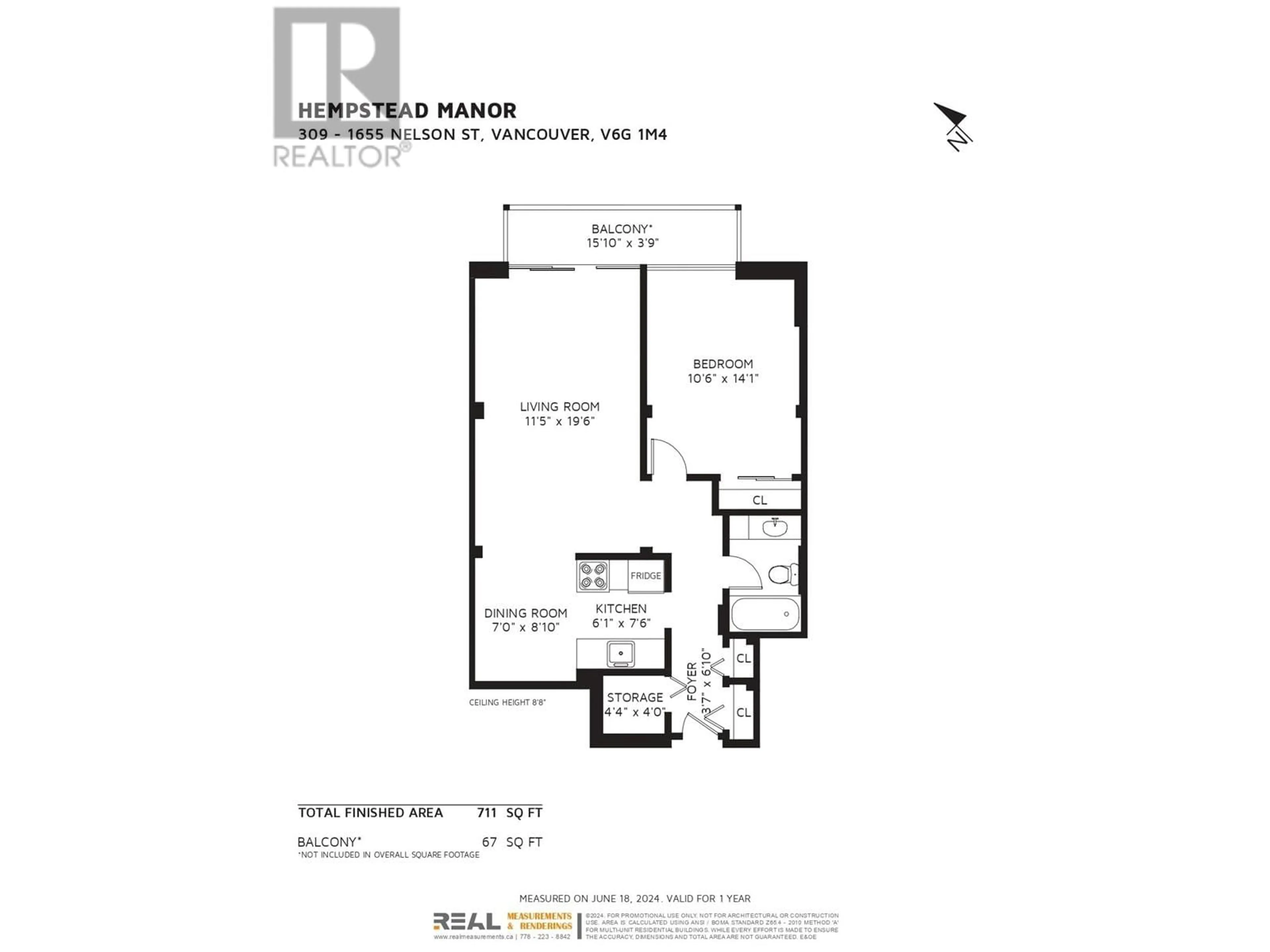 Floor plan for 309 1655 NELSON STREET, Vancouver British Columbia V6G1M4