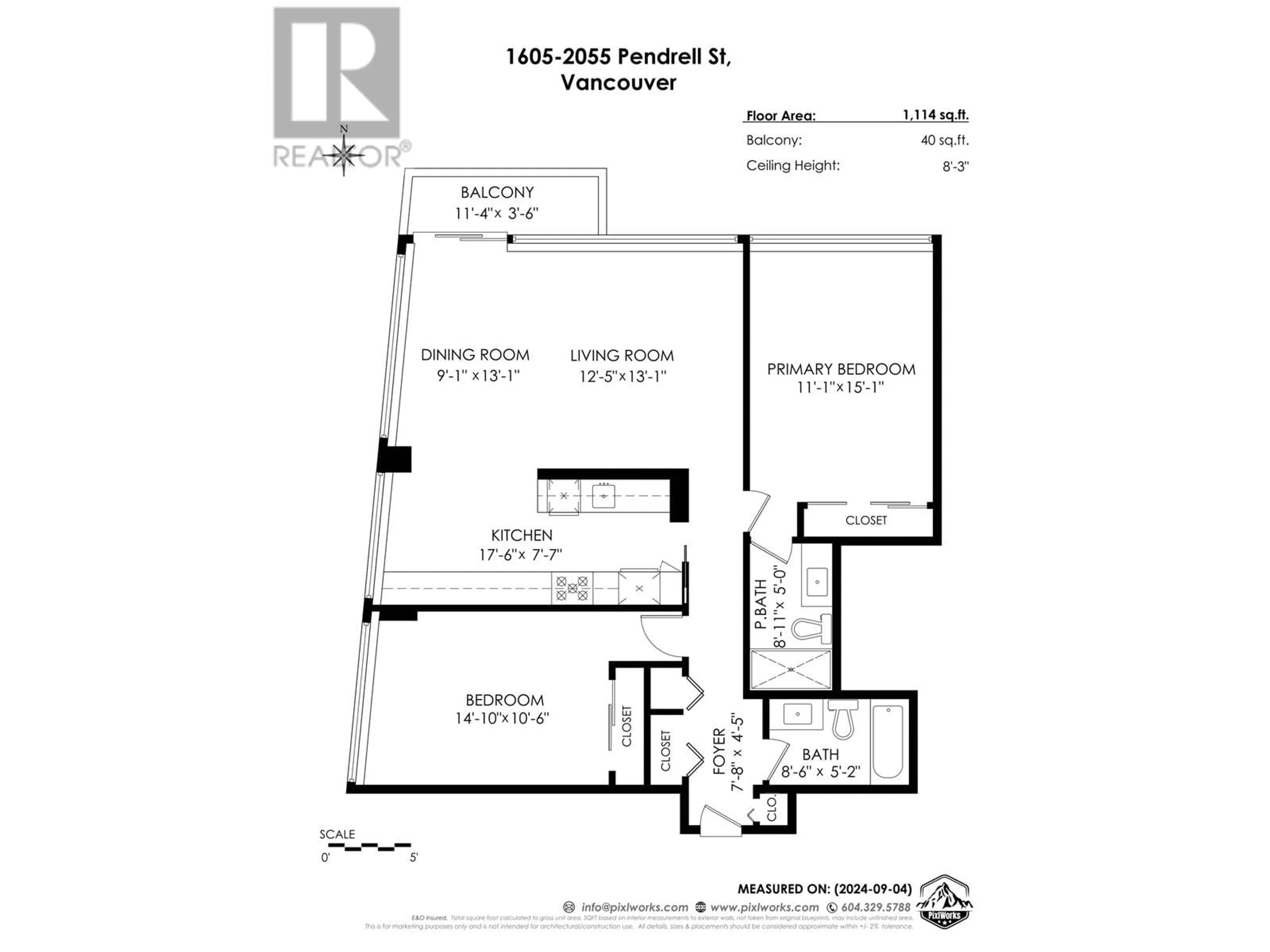 Floor plan for 1605 2055 PENDRELL STREET, Vancouver British Columbia V6G1T9