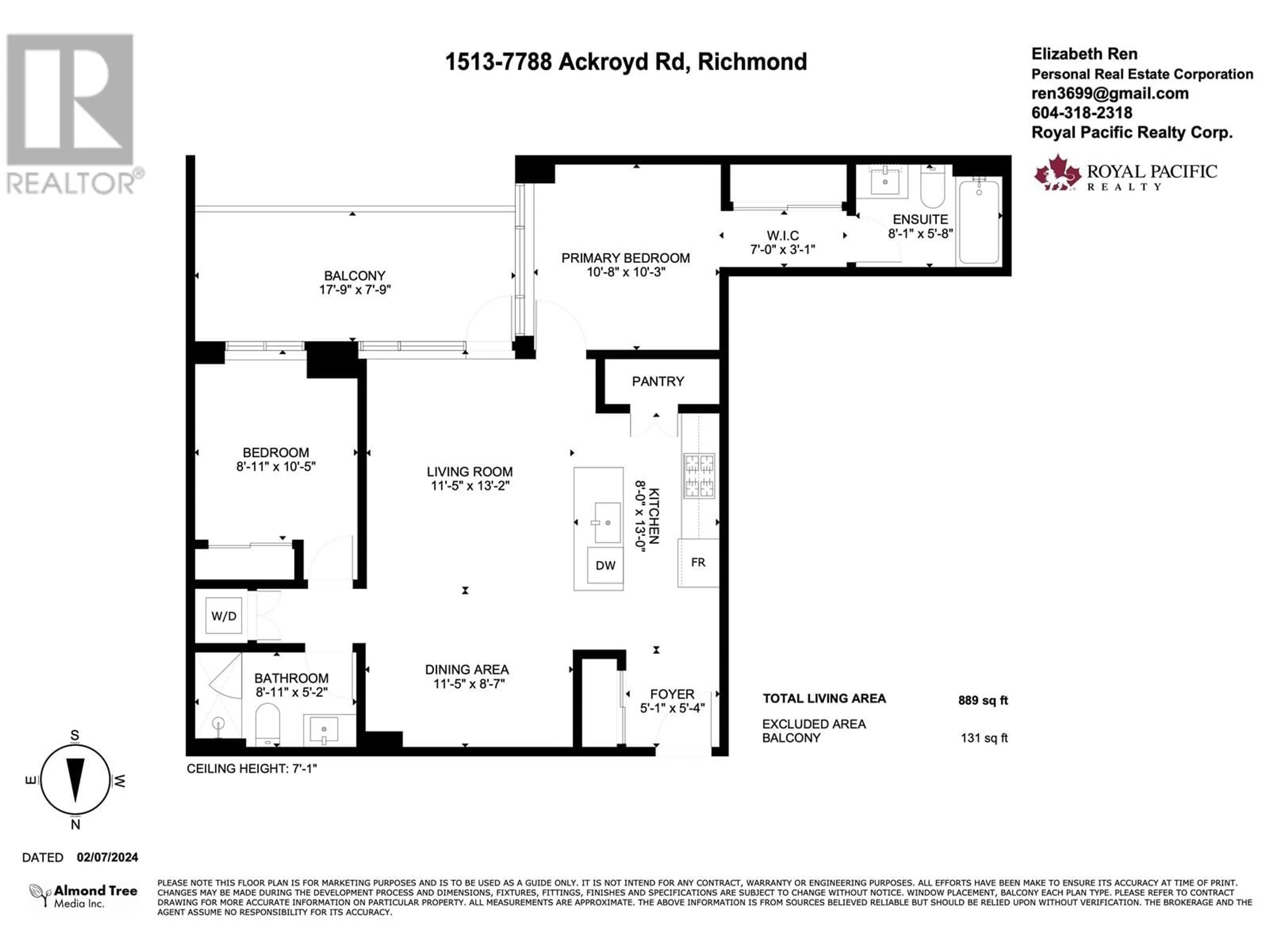 Floor plan for 1513 7788 ACKROYD ROAD, Richmond British Columbia V6X0M8