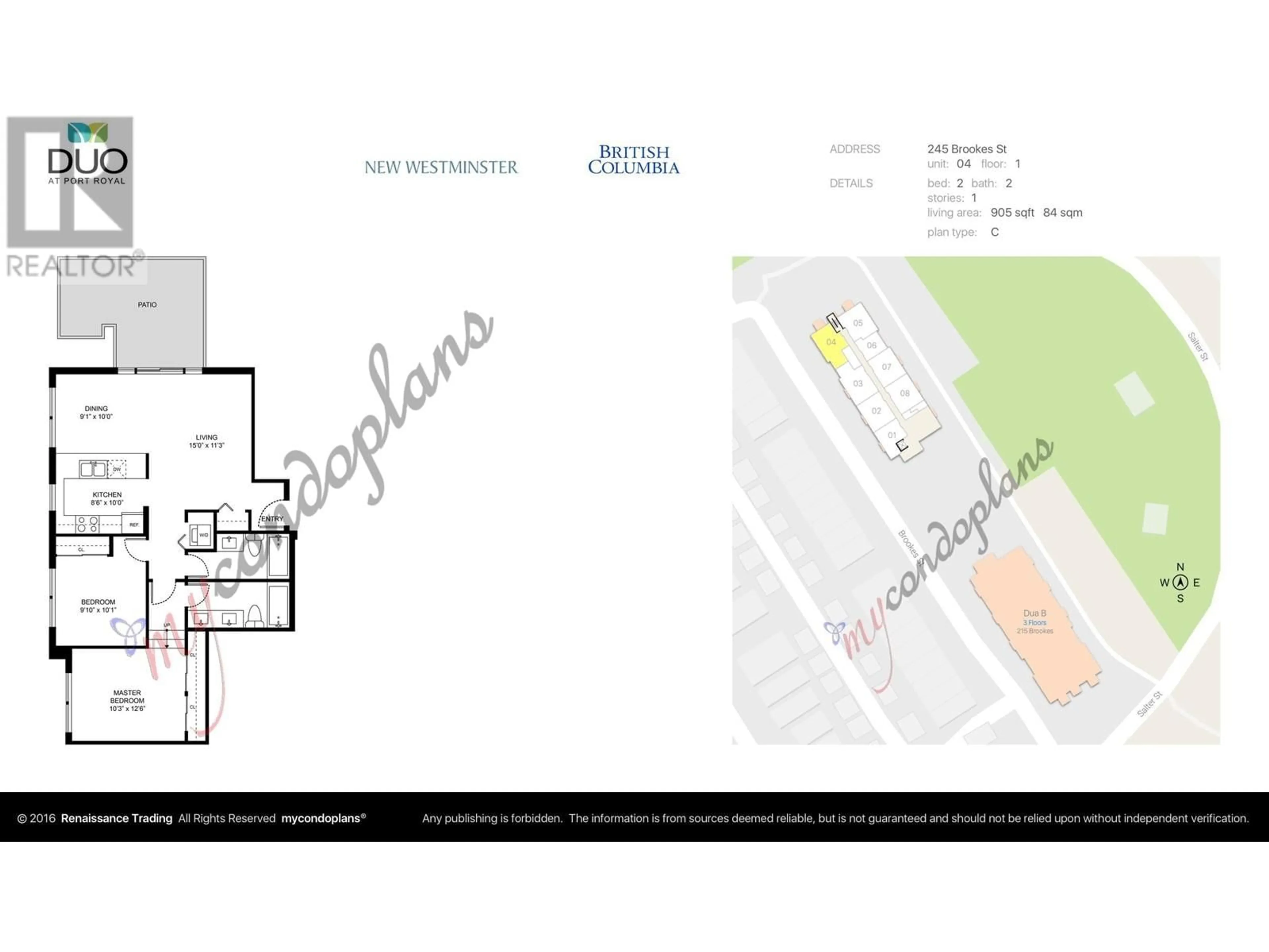 Floor plan for 104 245 BROOKES STREET, New Westminster British Columbia V3M0G5