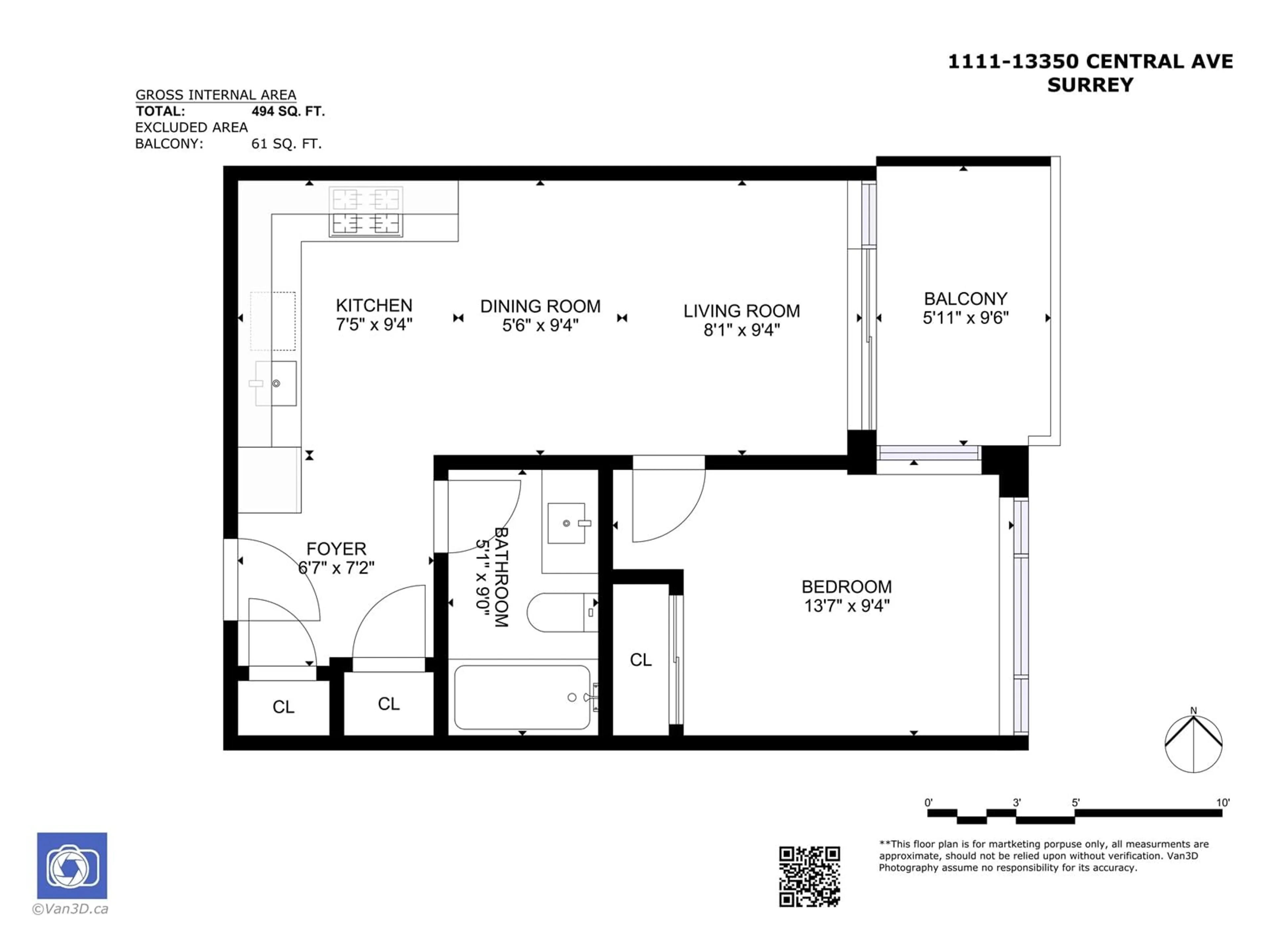 Floor plan for 1111 13350 CENTRAL AVENUE, Surrey British Columbia V3T0S1