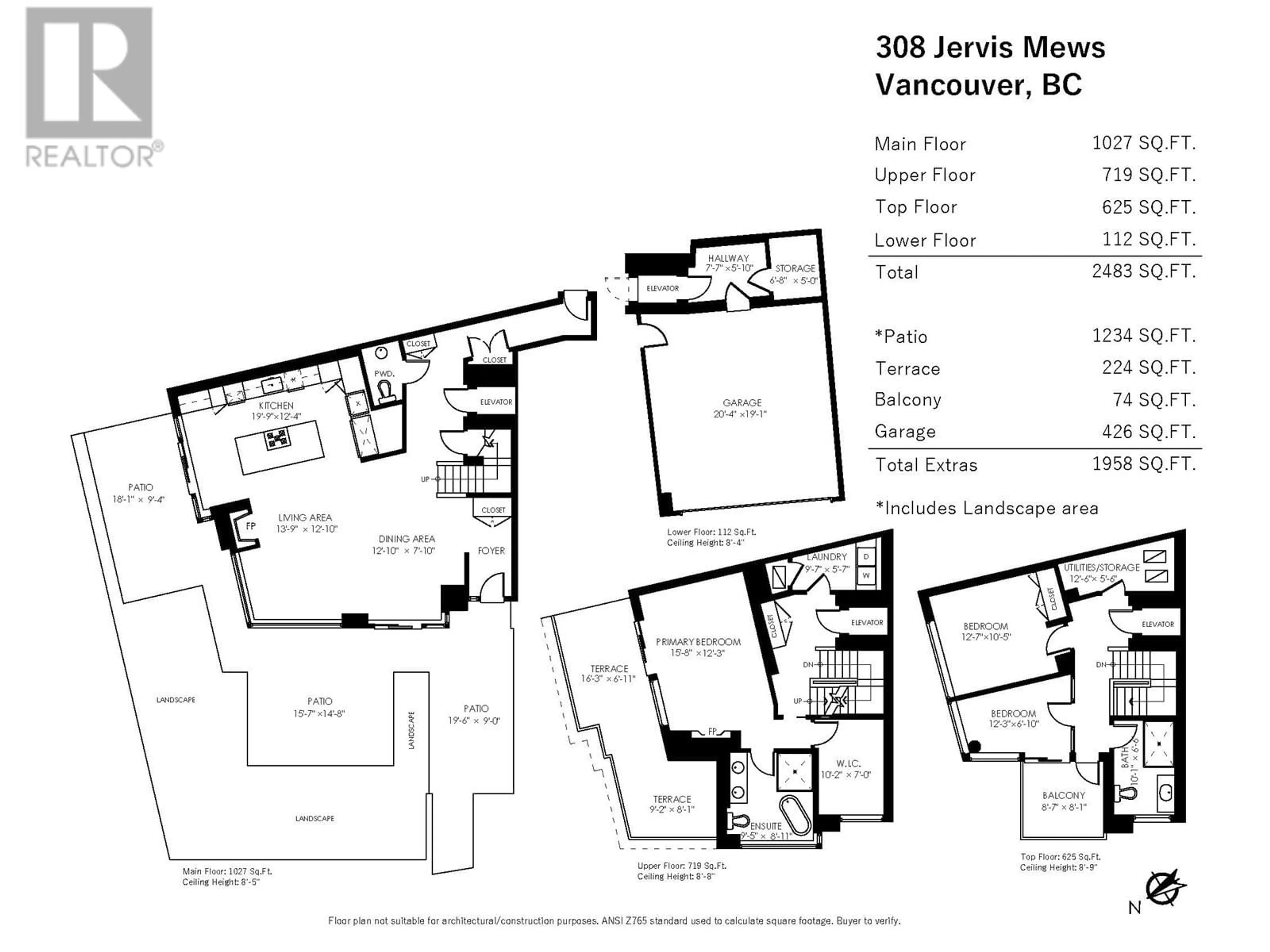 Floor plan for 308 JERVIS MEWS, Vancouver British Columbia V6C3R5