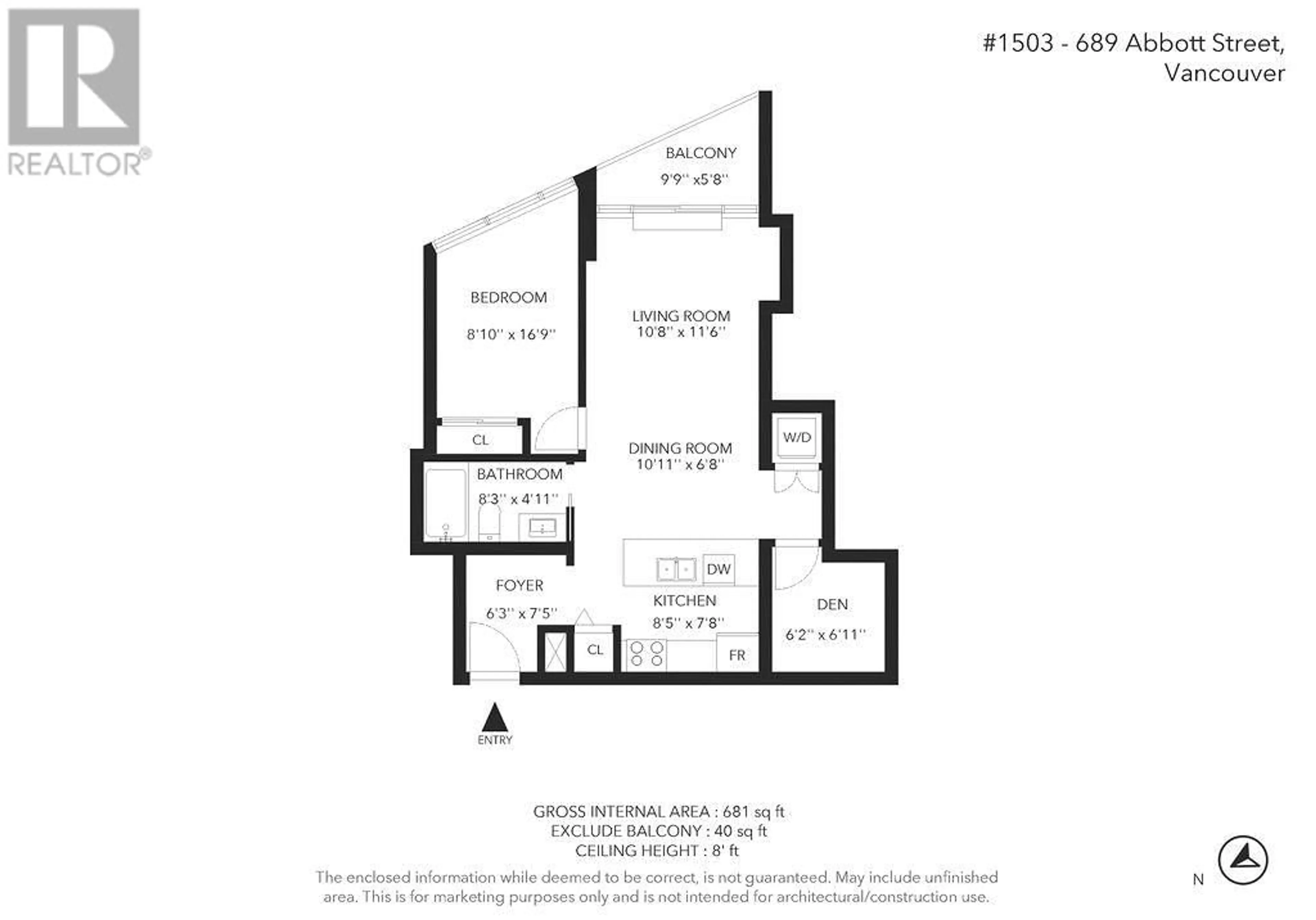 Floor plan for 1503 689 ABBOTT STREET, Vancouver British Columbia V6B0J2