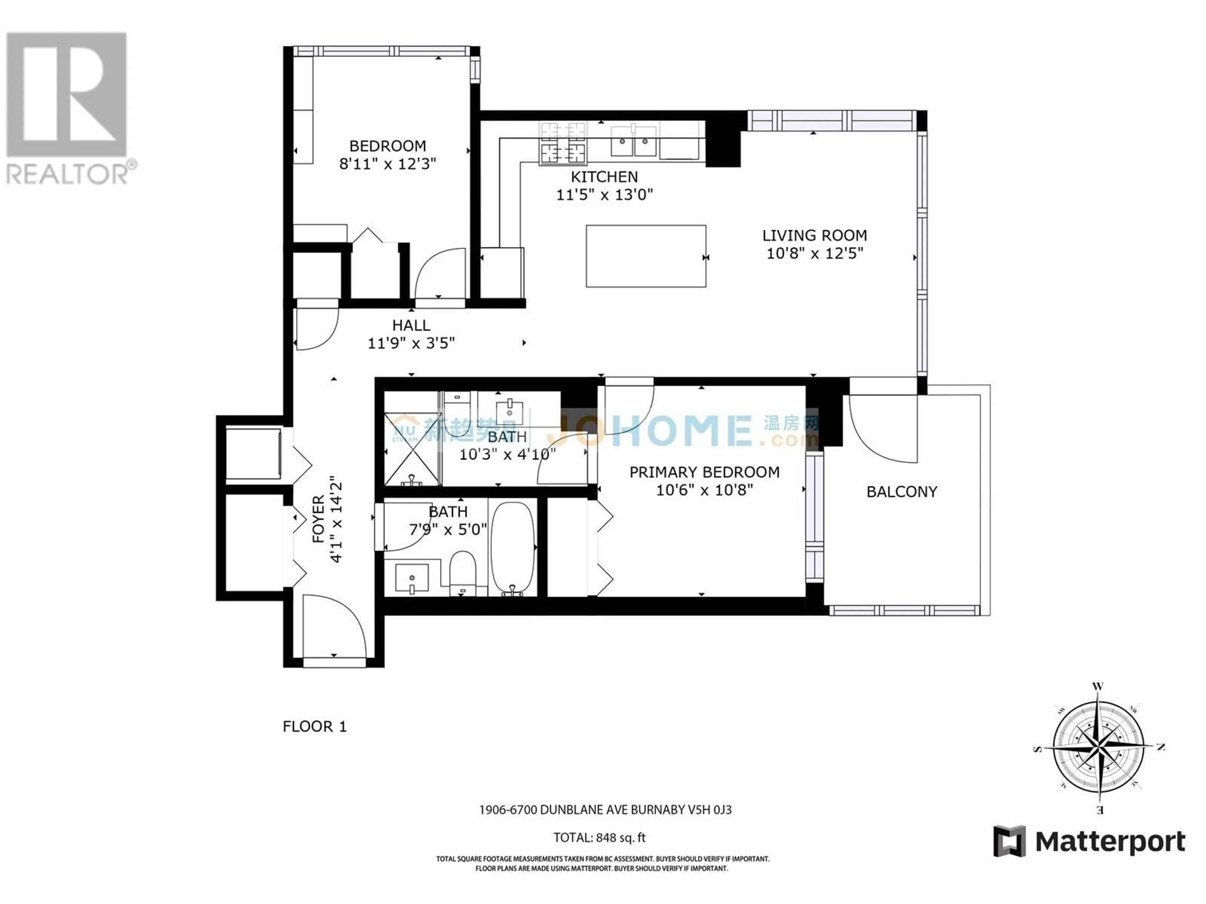 Floor plan for 1906 - 6700 DUNBLANE AVENUE, Burnaby British Columbia V5H0J3