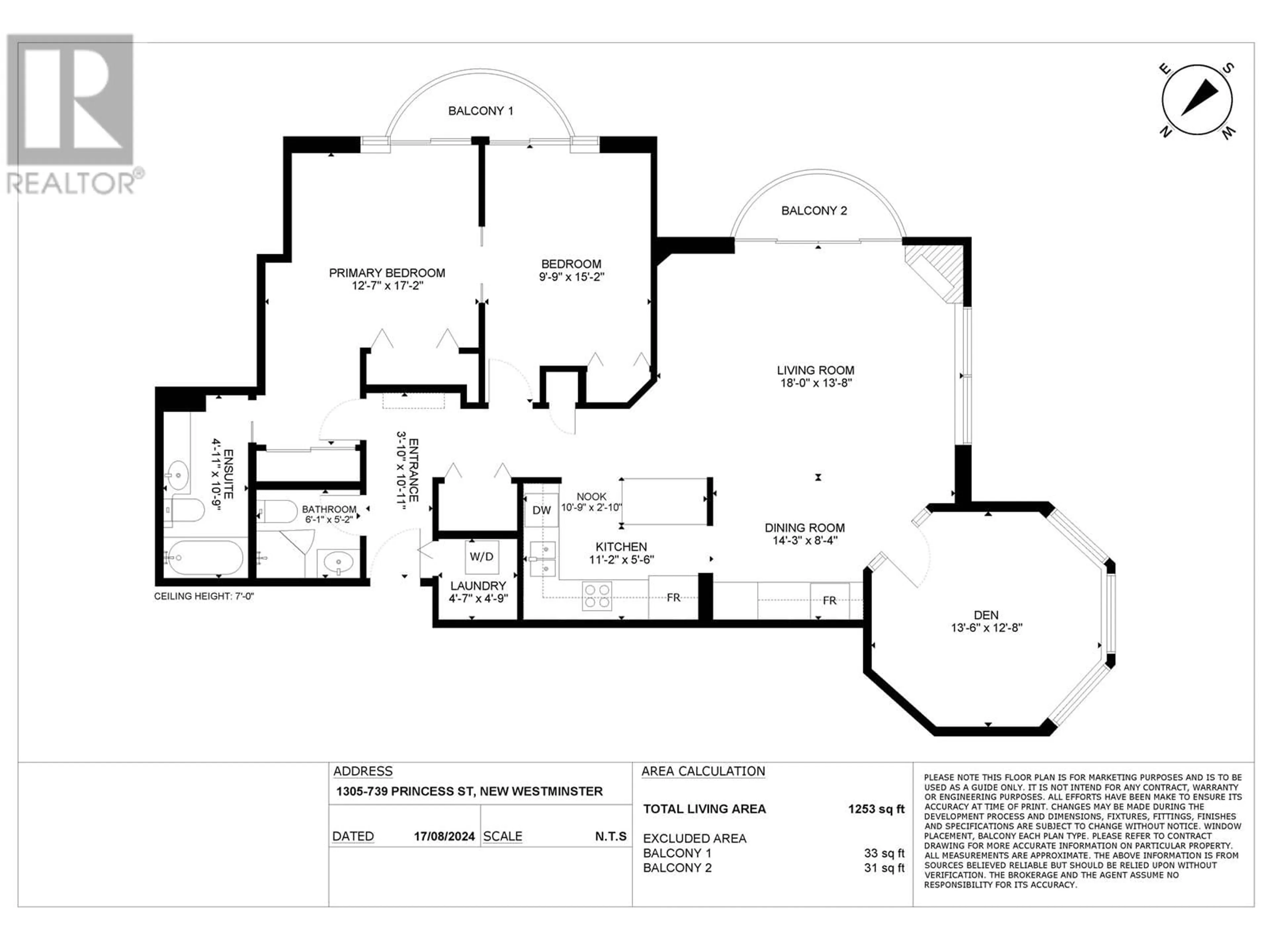 Floor plan for 1305 739 PRINCESS STREET, New Westminster British Columbia V3M6V6