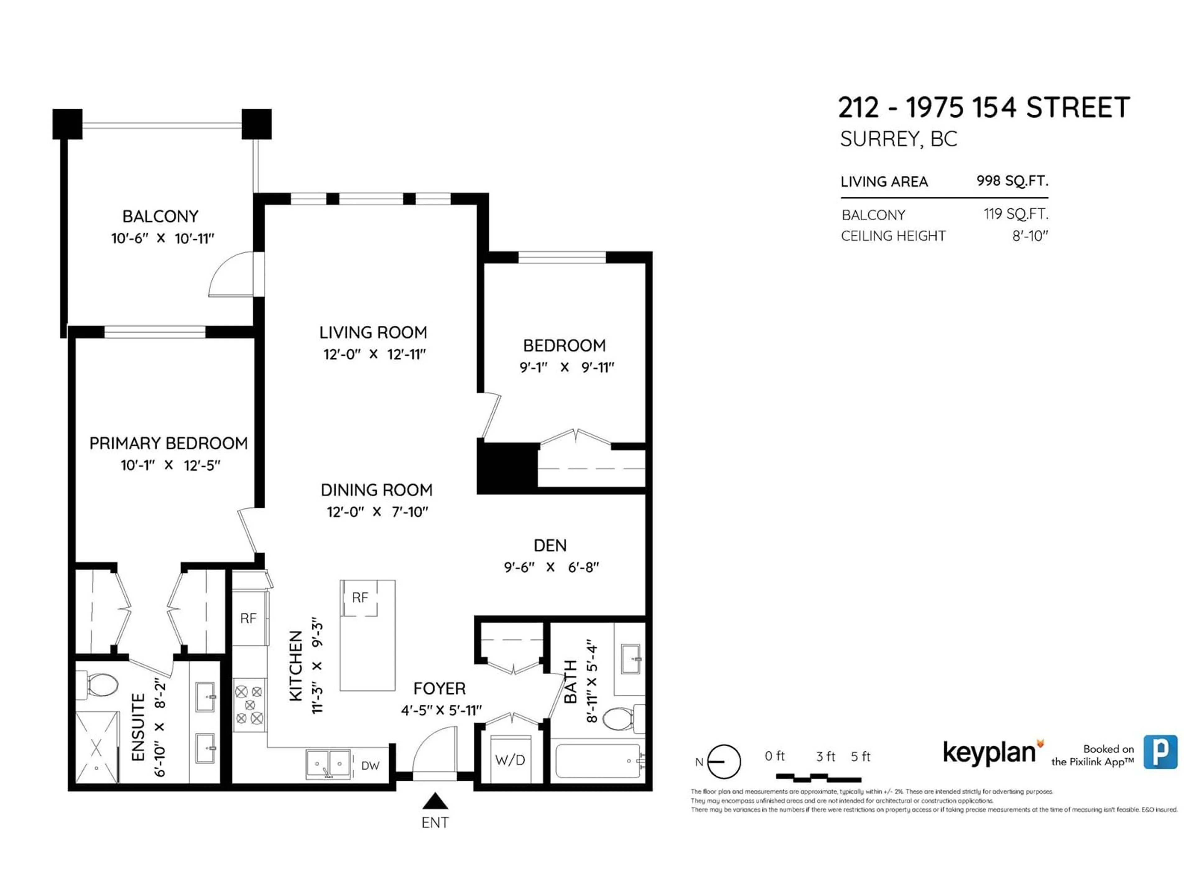 Floor plan for 212 1975 154 STREET, Surrey British Columbia V4A4S2