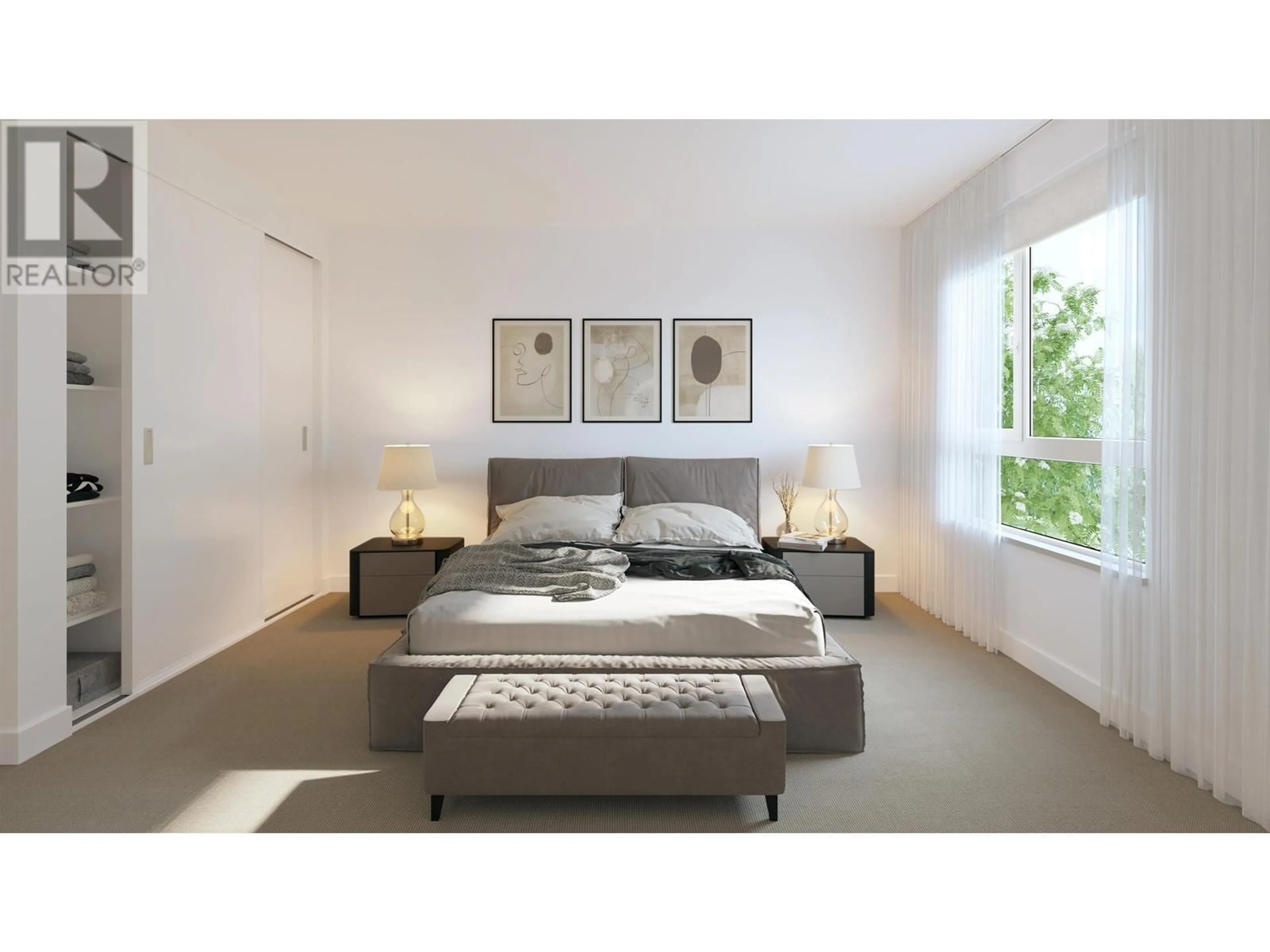 Bedroom with bed, wood/laminate floor for 208 - 709 REGAN AVENUE, Coquitlam British Columbia V3J3A5