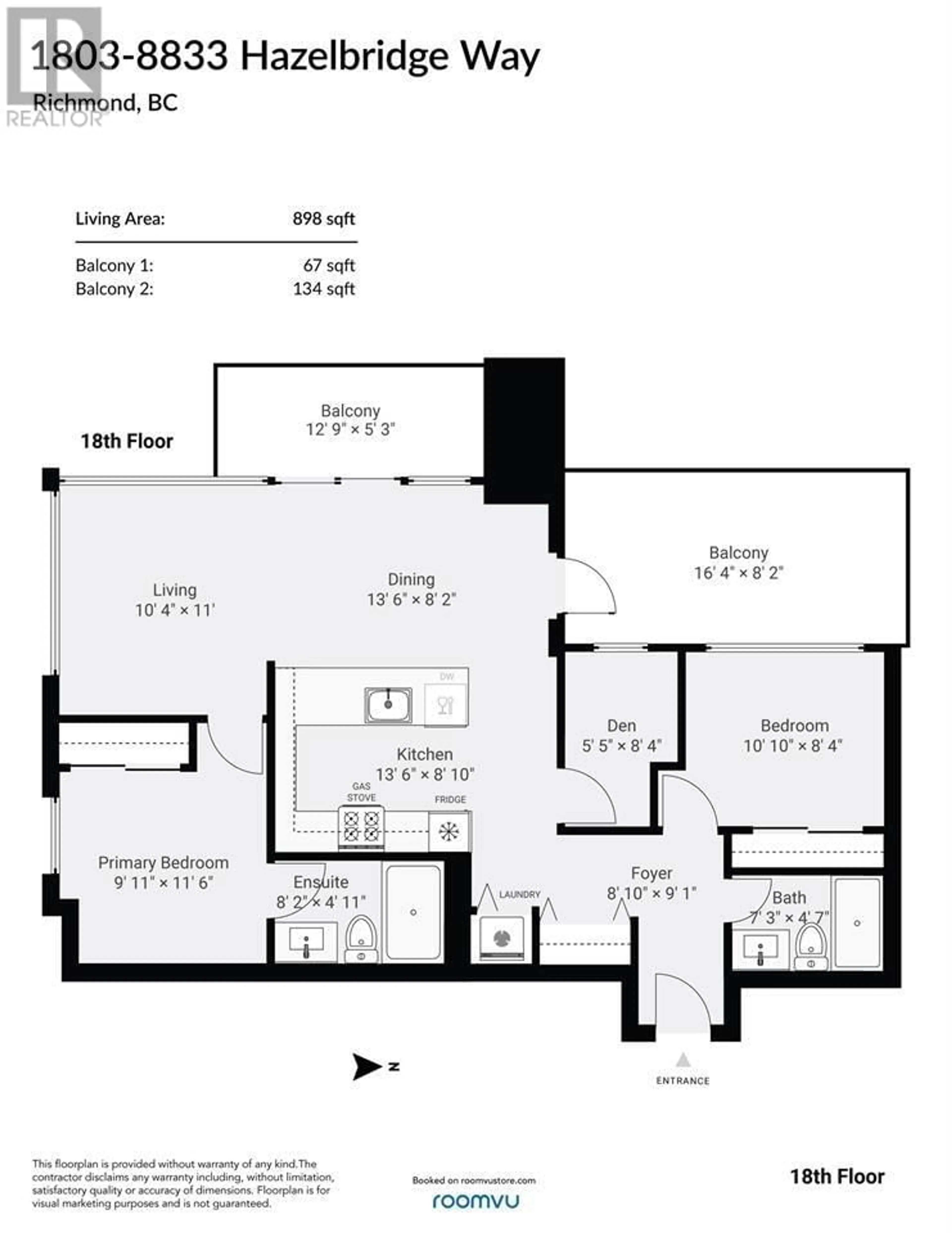 Floor plan for 1803 8833 HAZELBRIDGE WAY, Richmond British Columbia V6X0N3