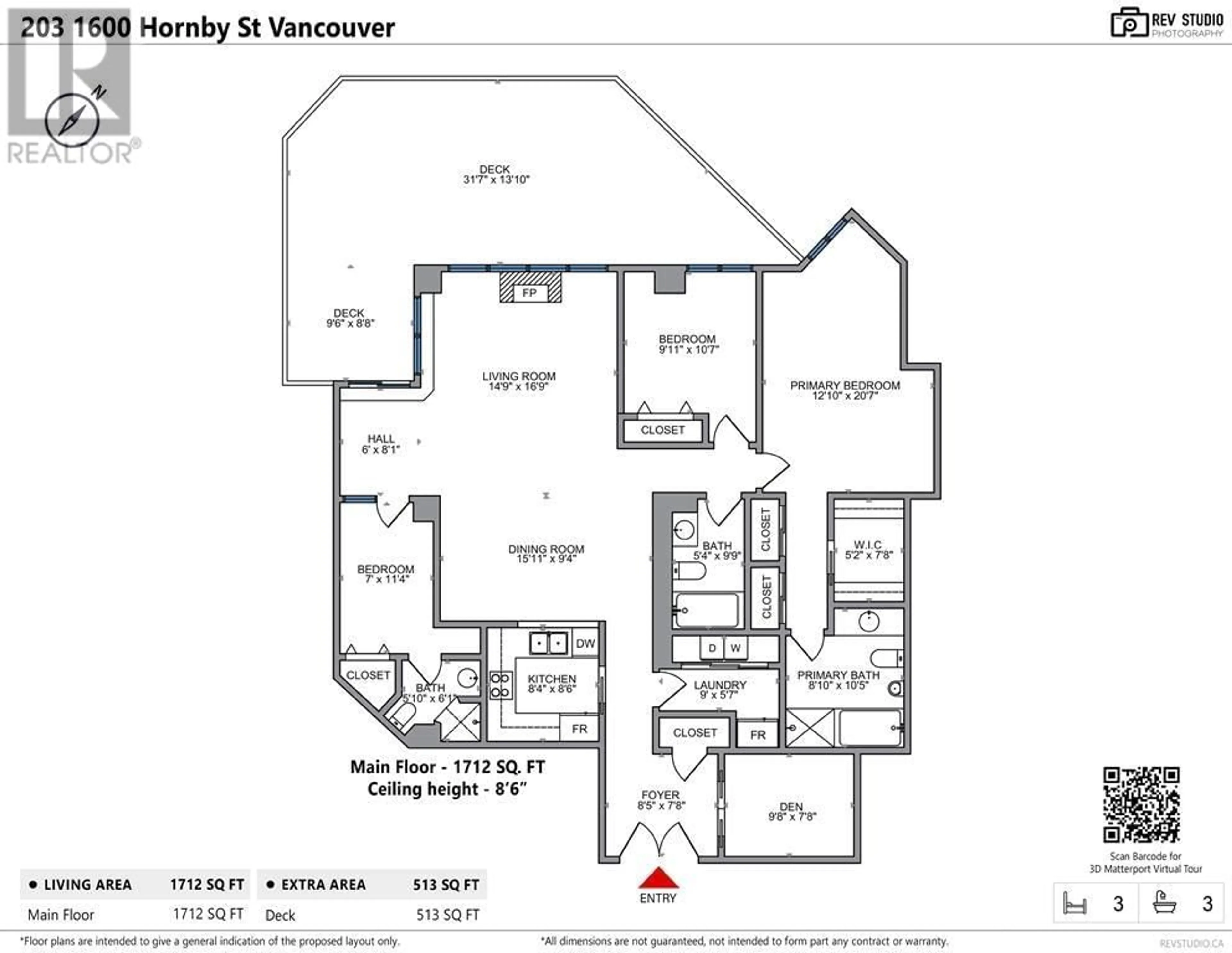 Floor plan for 203 1600 HORNBY STREET, Vancouver British Columbia V6Z2S4