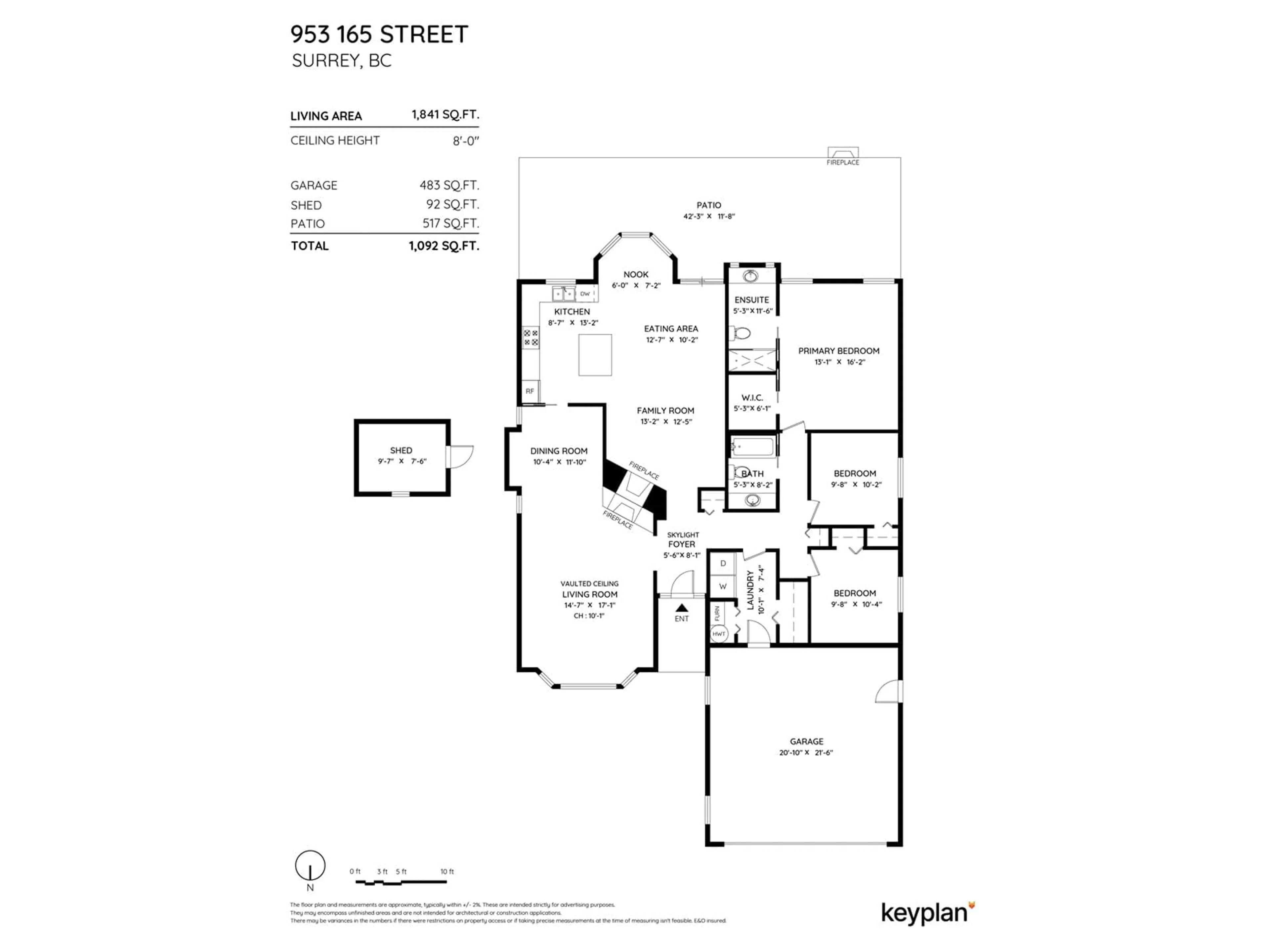 Floor plan for 953 165 STREET, Surrey British Columbia V4A9A3