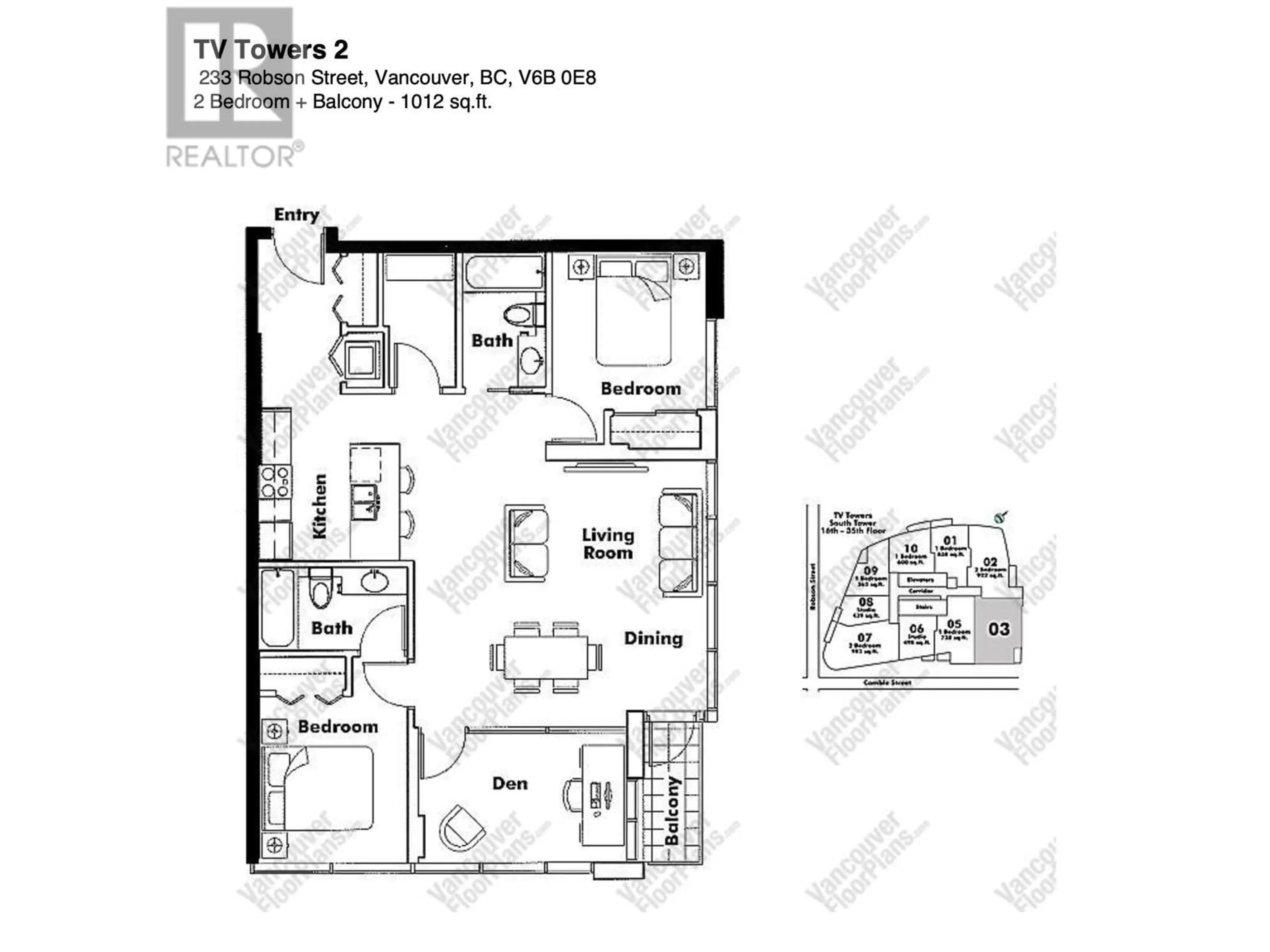 Floor plan for 1903 233 ROBSON STREET, Vancouver British Columbia V6B0E8