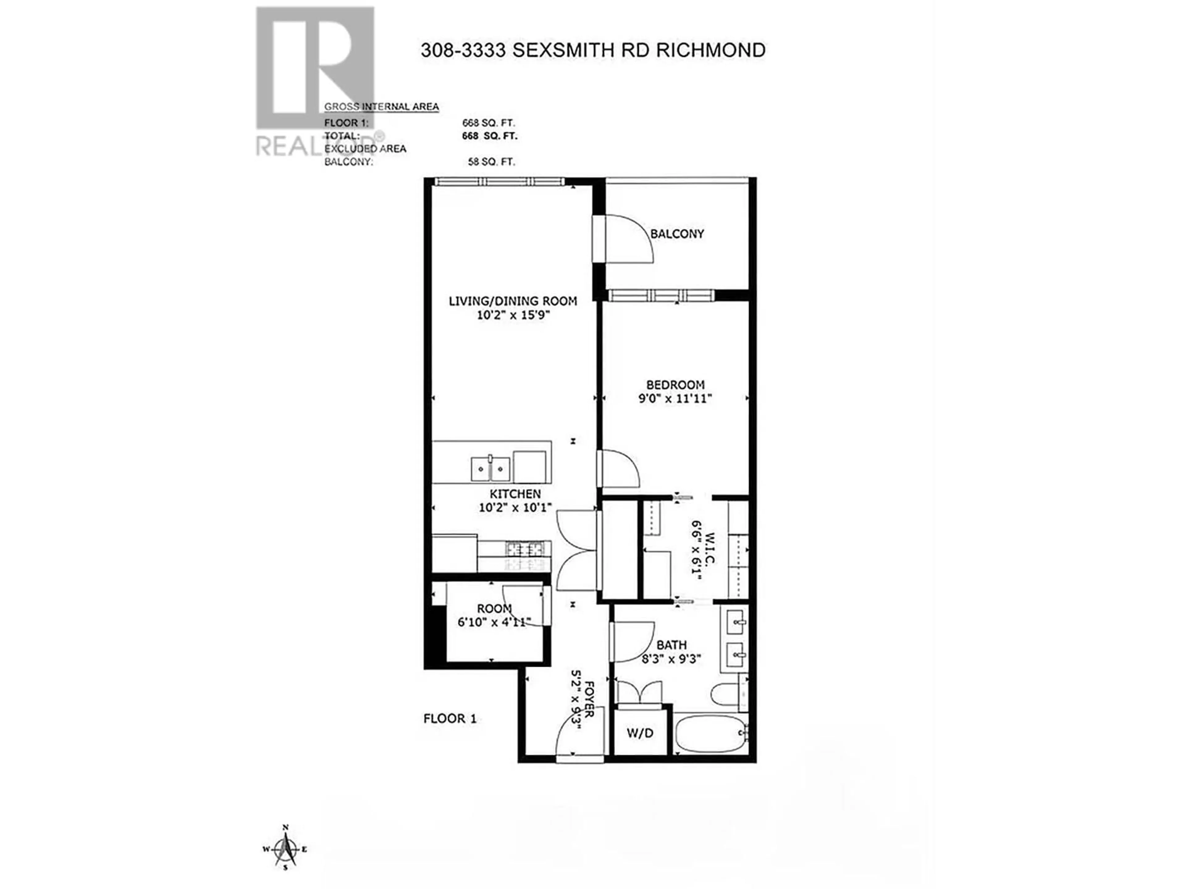 Floor plan for 308 3333 SEXSMITH ROAD, Richmond British Columbia V6X0R7