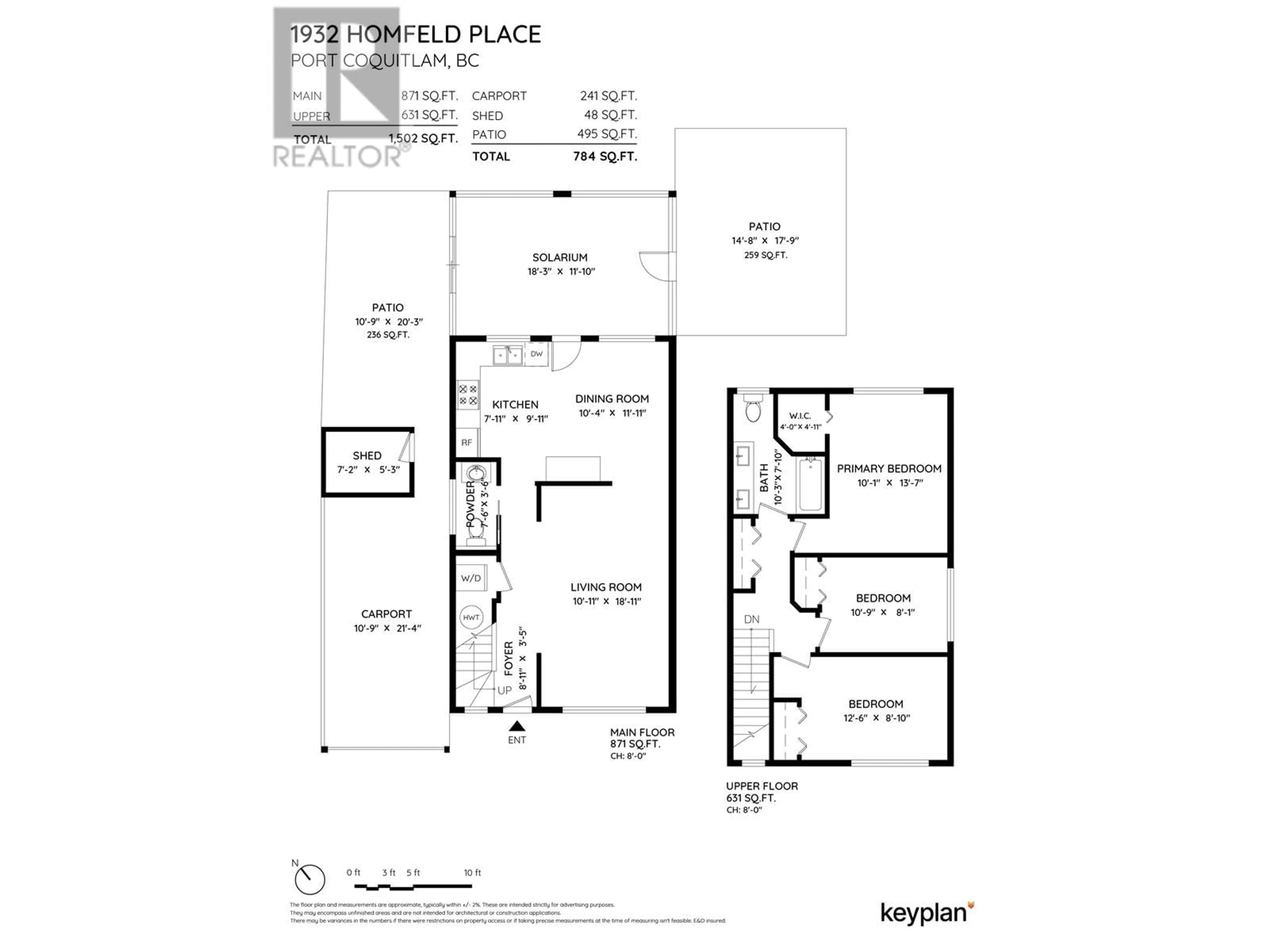 Floor plan for 1932 HOMFELD PLACE, Port Coquitlam British Columbia V3C4L8