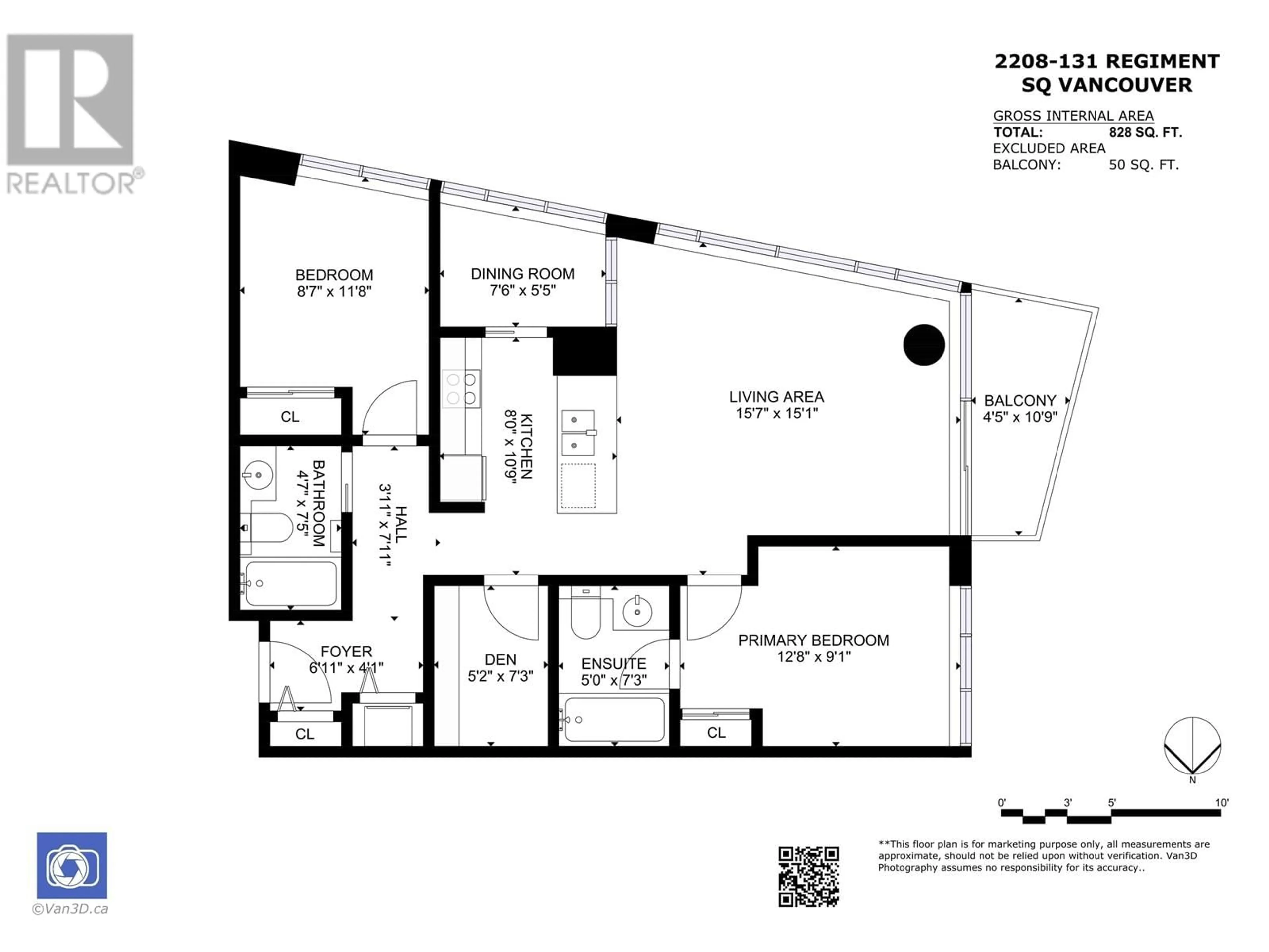 Floor plan for 2208 131 REGIMENT SQUARE, Vancouver British Columbia V6B1X6