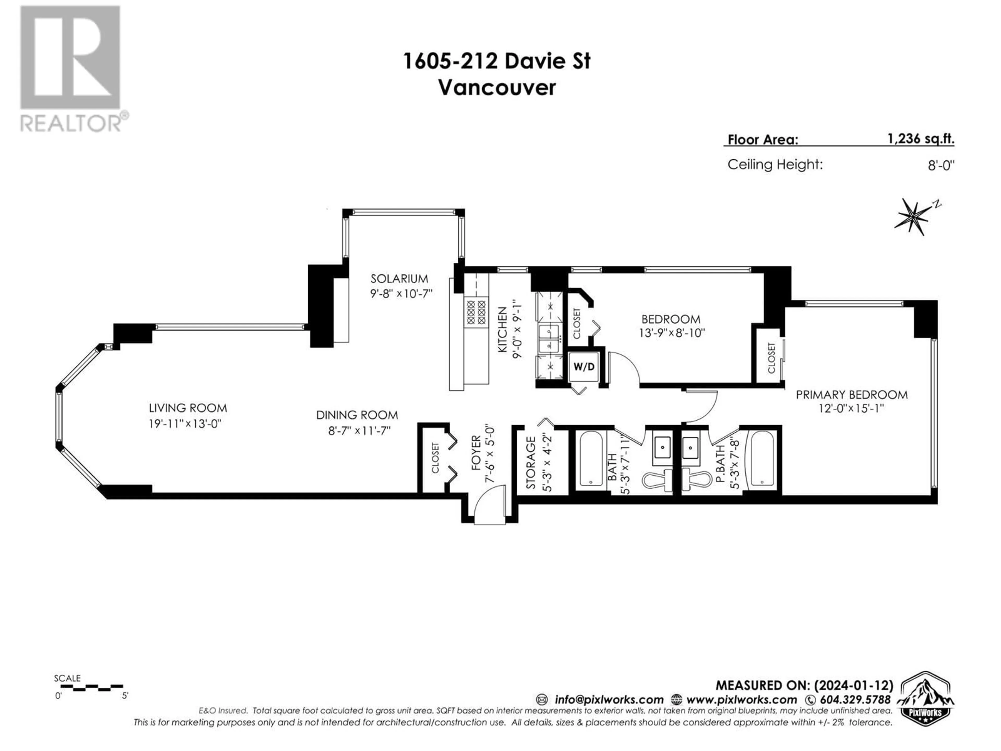 Floor plan for 1605 212 DAVIE STREET, Vancouver British Columbia V6B5Z4