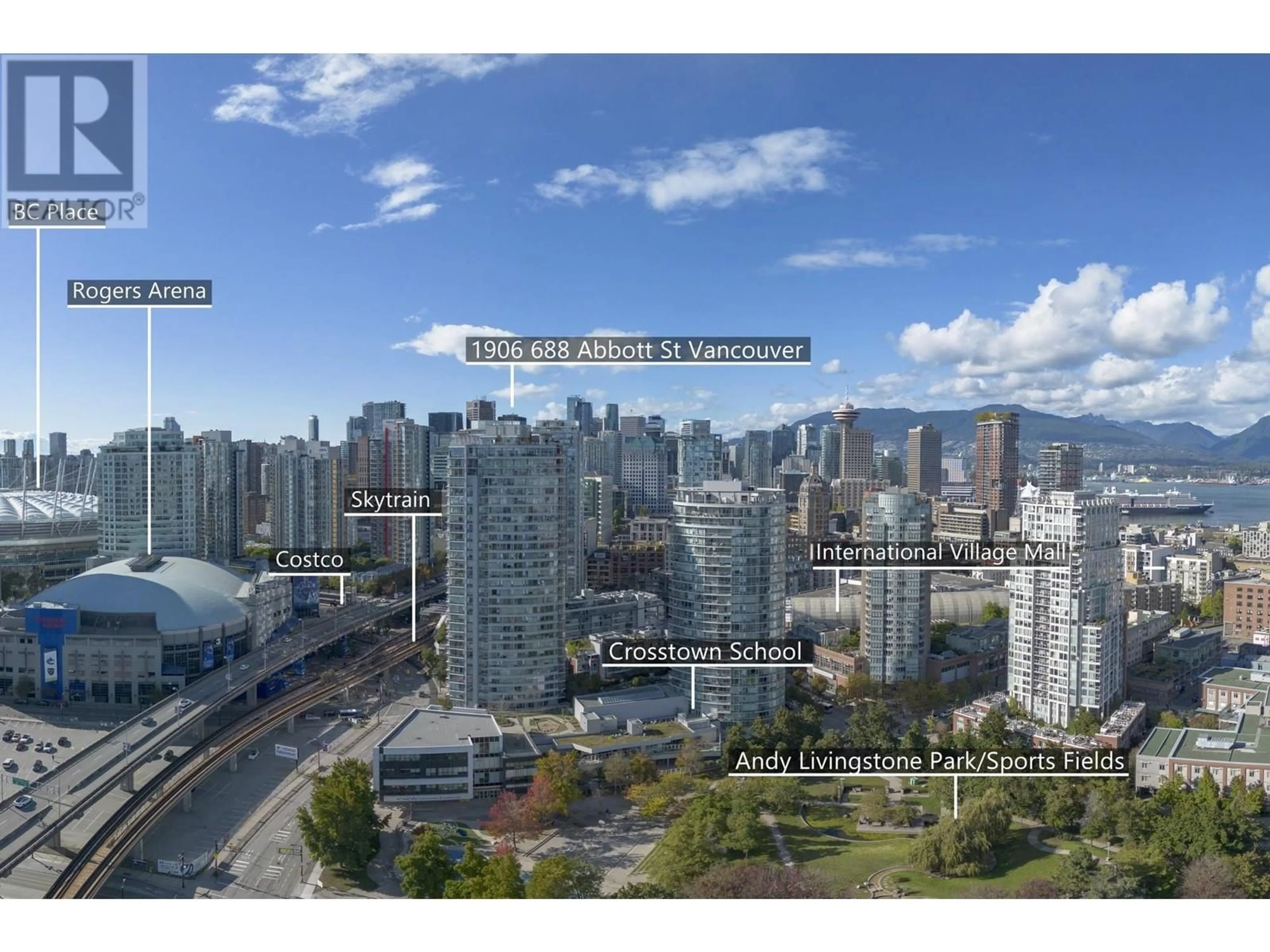 A pic from exterior of the house or condo, the view of city buildings for 1906 688 ABBOTT STREET, Vancouver British Columbia V6B0B9