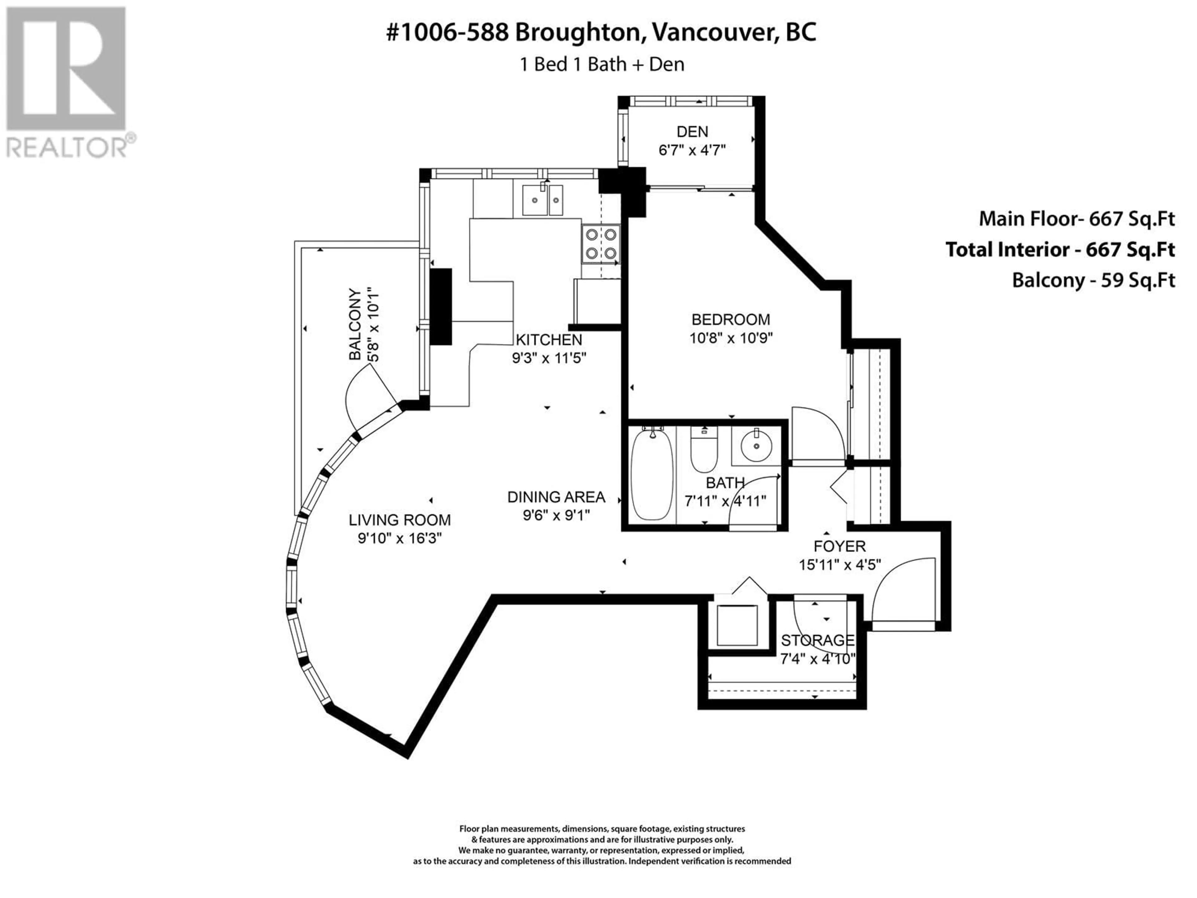 Floor plan for 1006 588 BROUGHTON STREET, Vancouver British Columbia V6G3E3