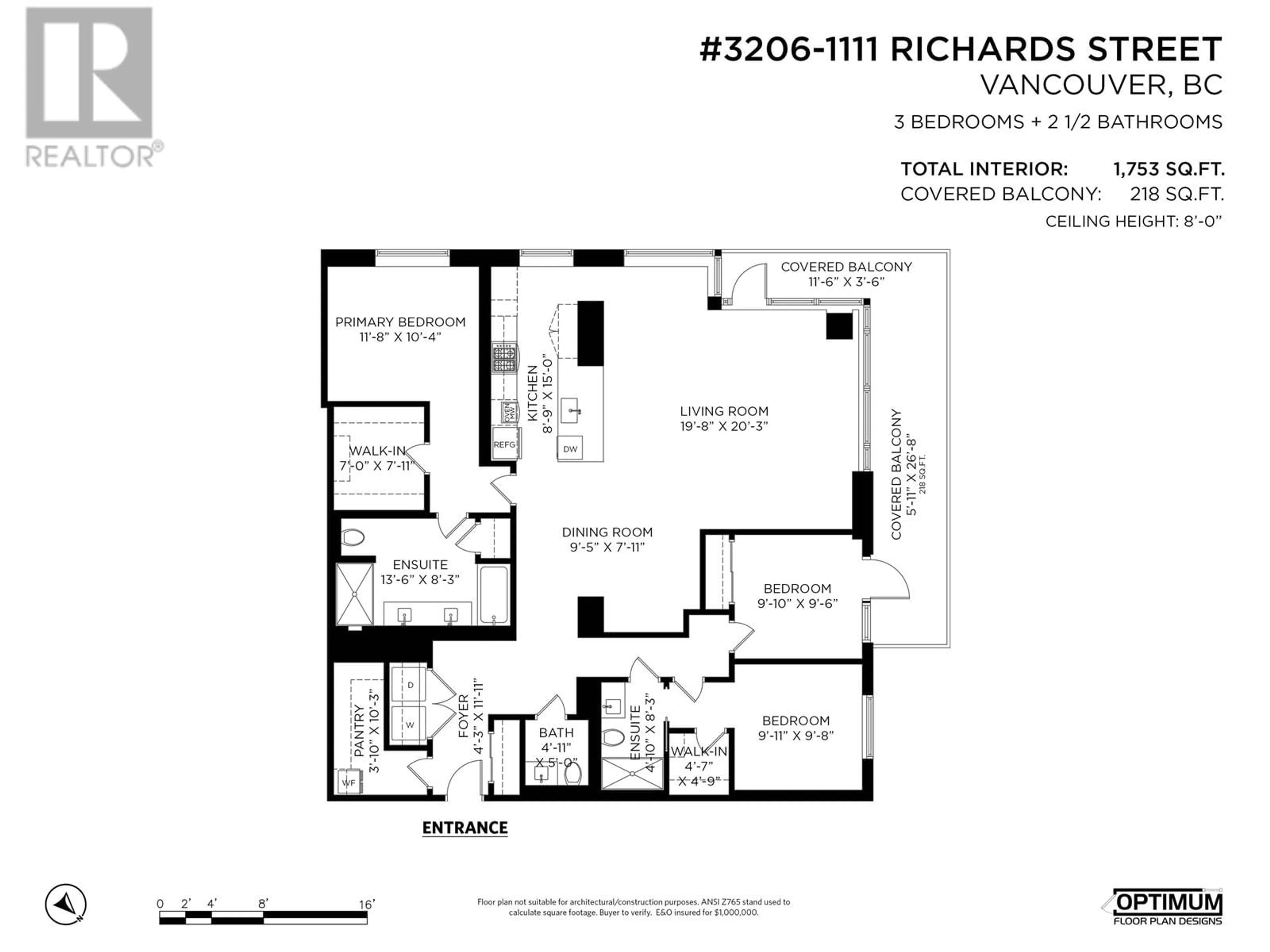 Floor plan for 3206 1111 RICHARDS STREET, Vancouver British Columbia V6B0S3