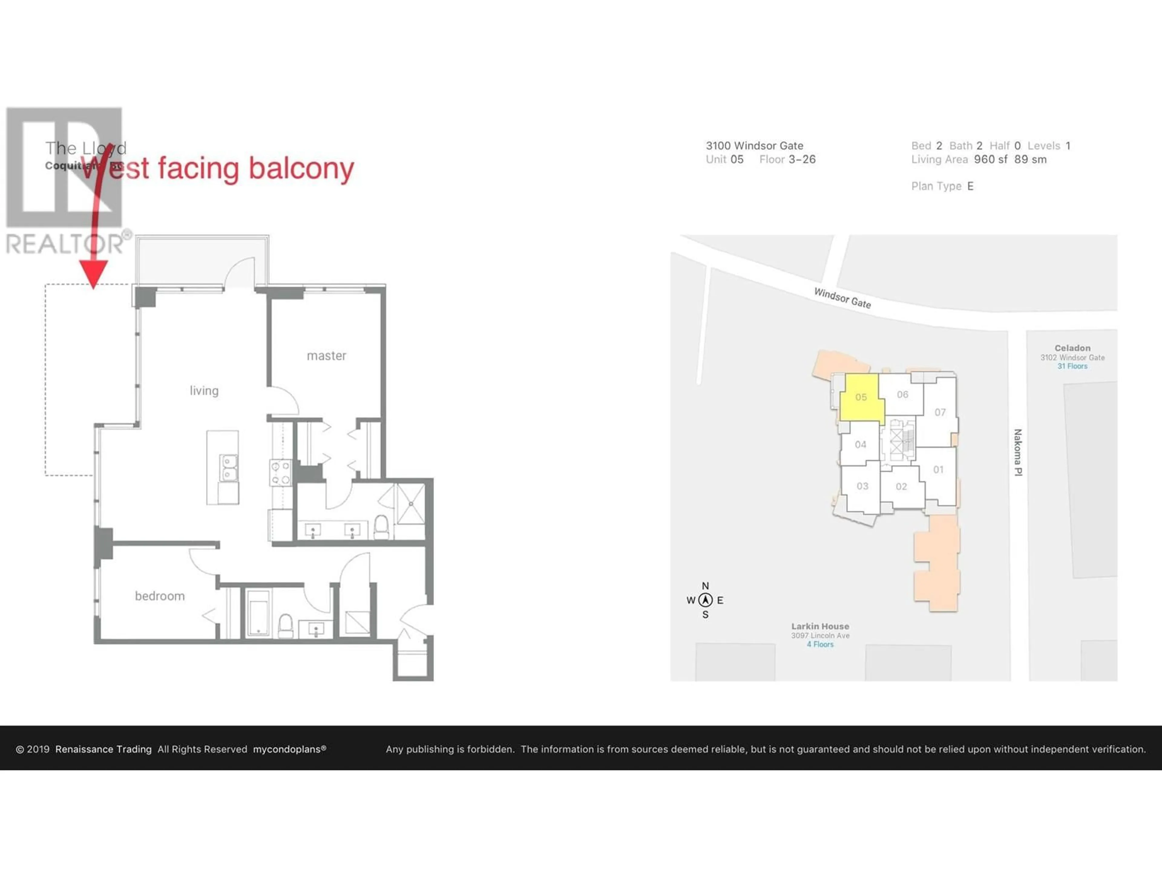 Floor plan for 2605 3100 WINDSOR GATE, Coquitlam British Columbia V3B0P3