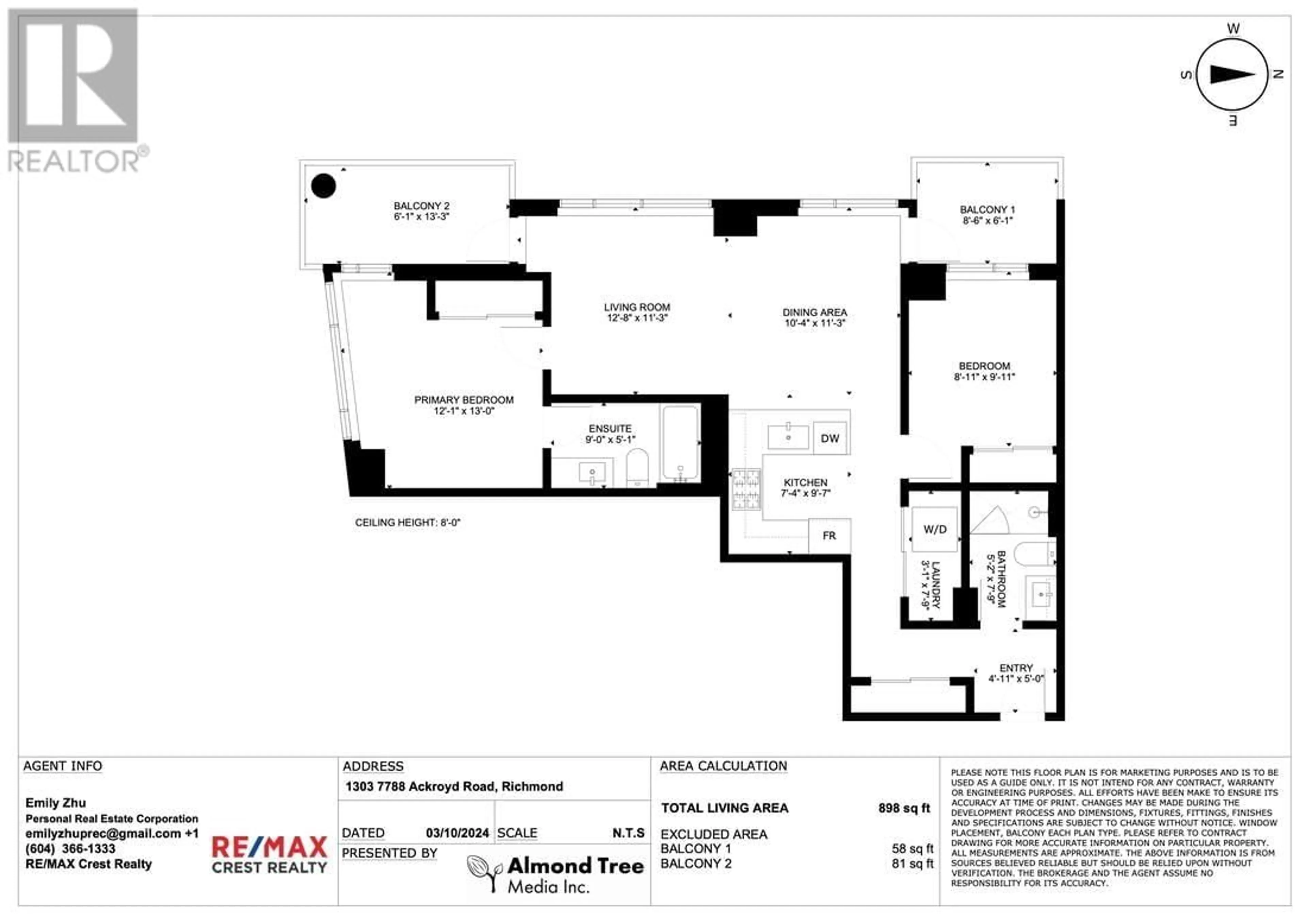 Floor plan for 1303 7788 ACKROYD ROAD, Richmond British Columbia V6X0M8