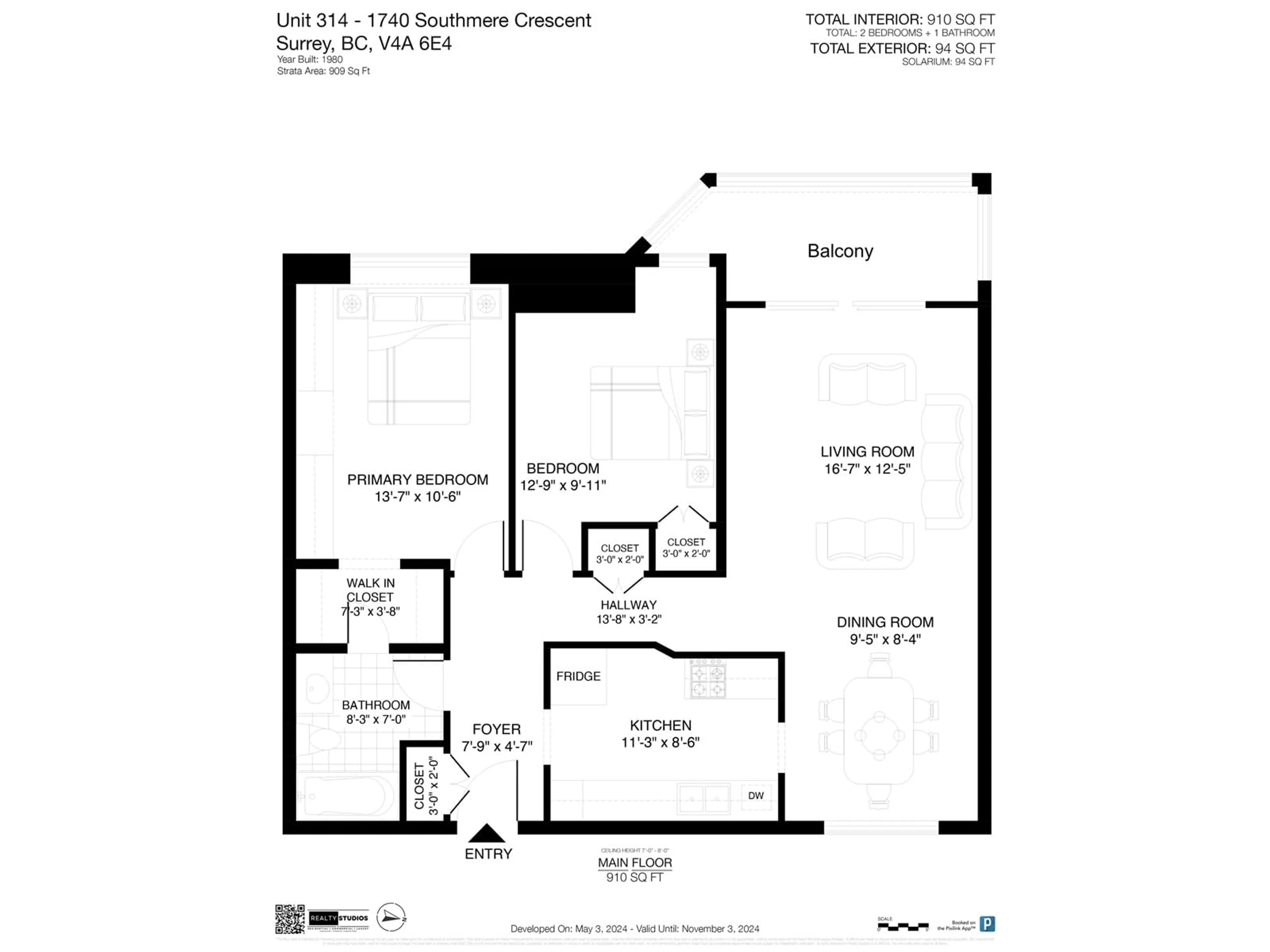 Floor plan for 314 1740 SOUTHMERE CRESCENT, Surrey British Columbia V4A6E4