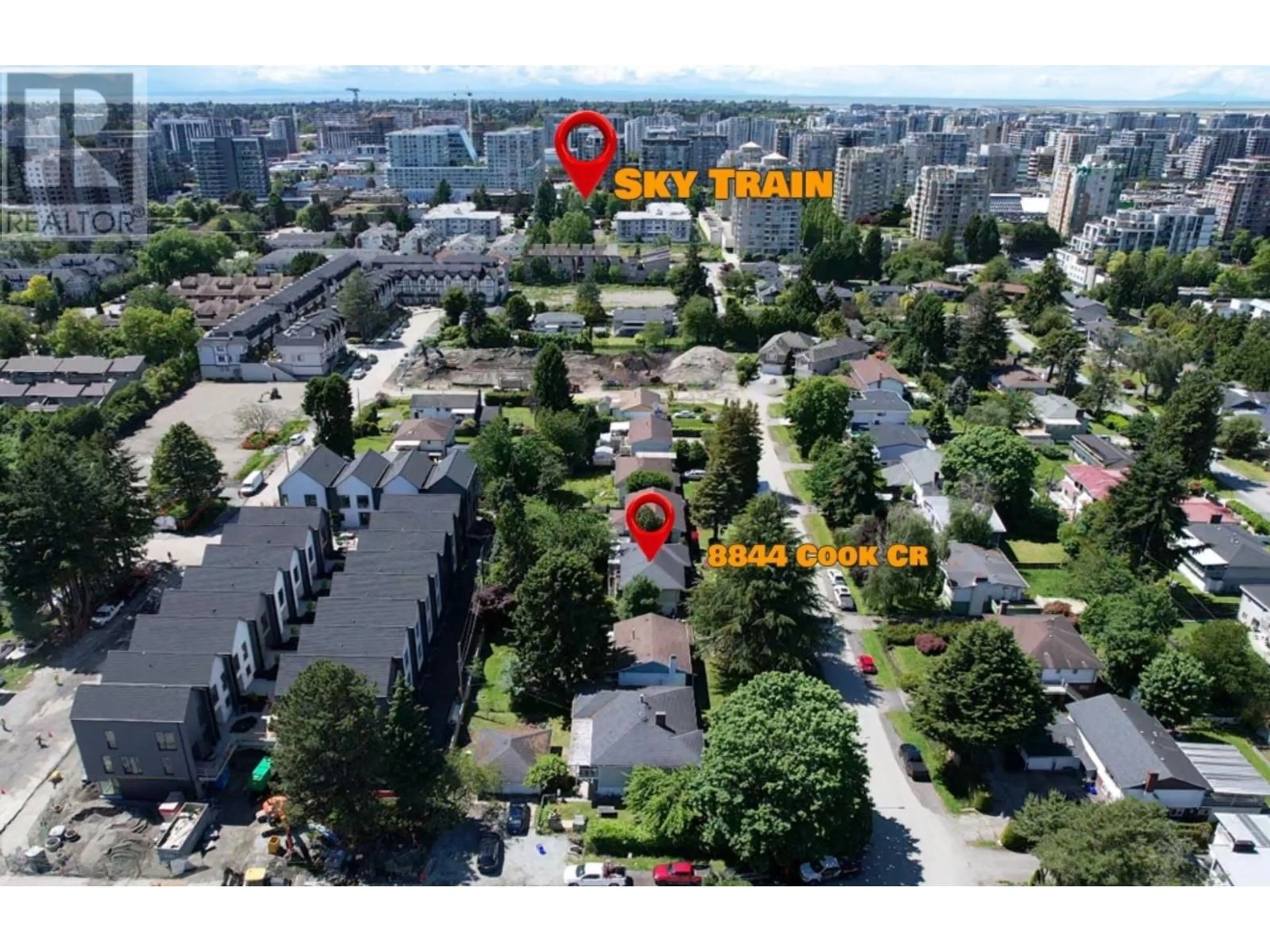 A pic from outside/outdoor area/front of a property/back of a property/a pic from drone, city buildings view from balcony for 8844 COOK CRESCENT, Richmond British Columbia V6Y1X2