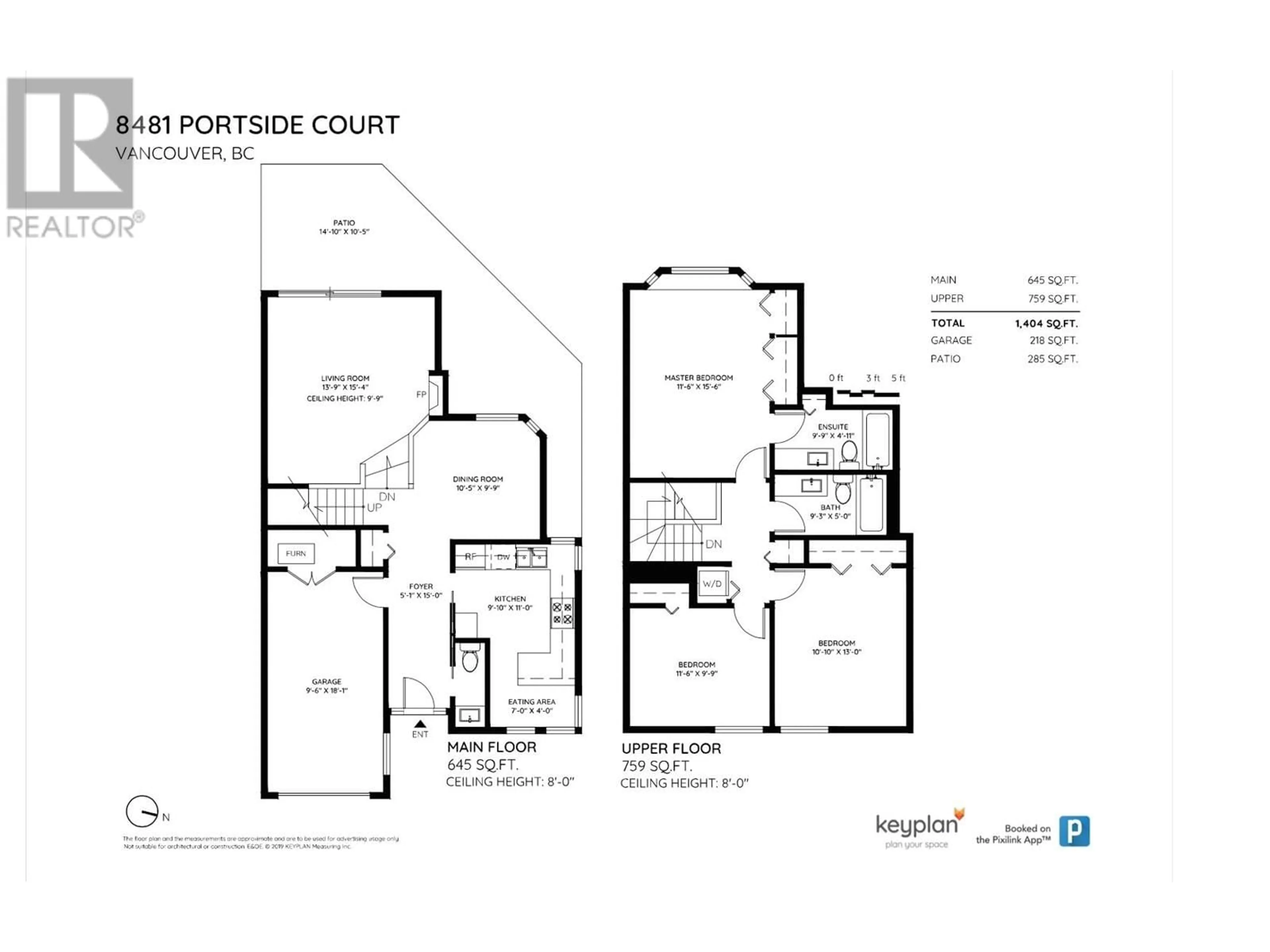 Floor plan for 8481 PORTSIDE COURT, Vancouver British Columbia V5P4V4