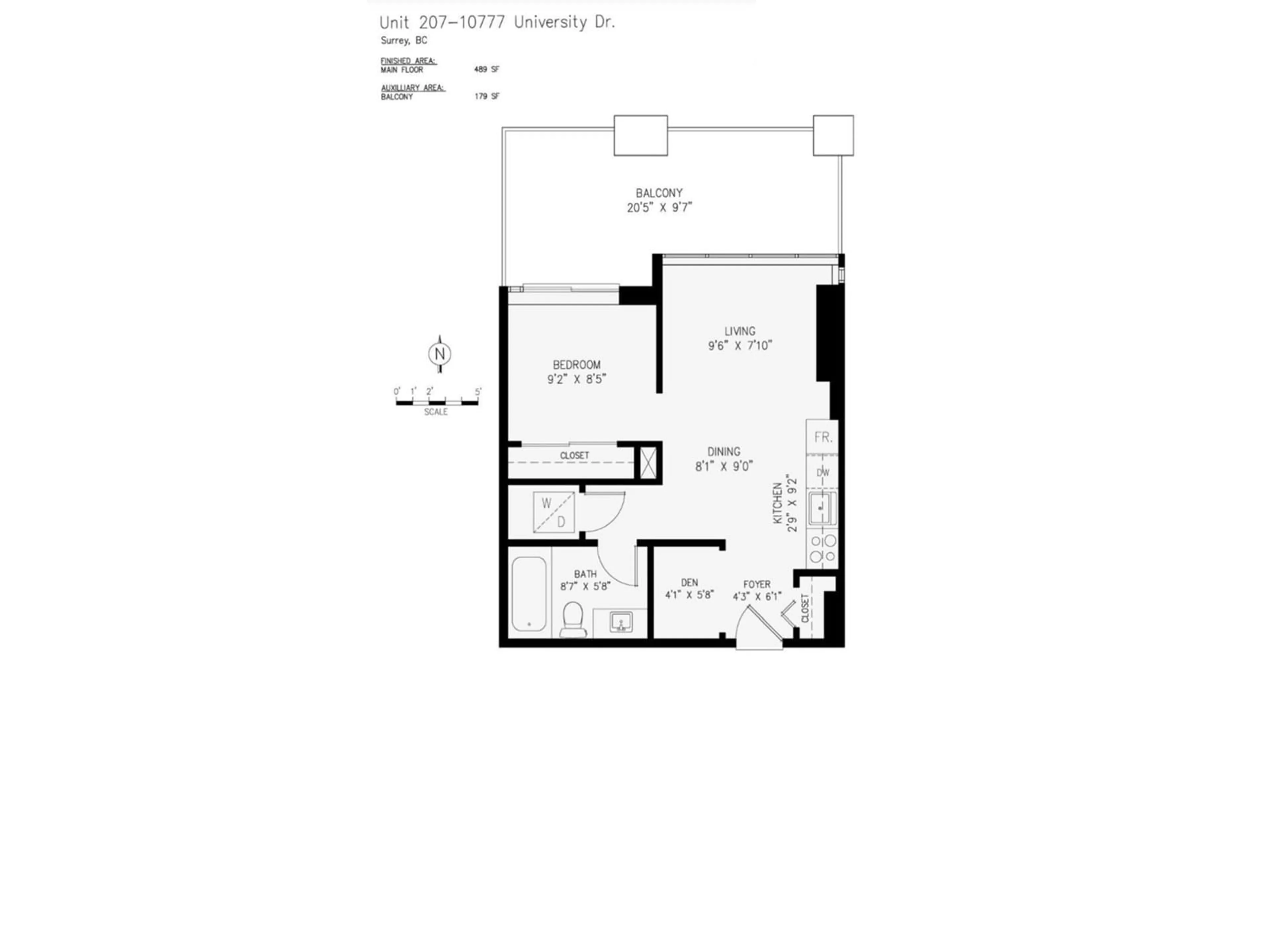 Floor plan for 207 10777 UNIVERSITY DRIVE, Surrey British Columbia V3T0E6